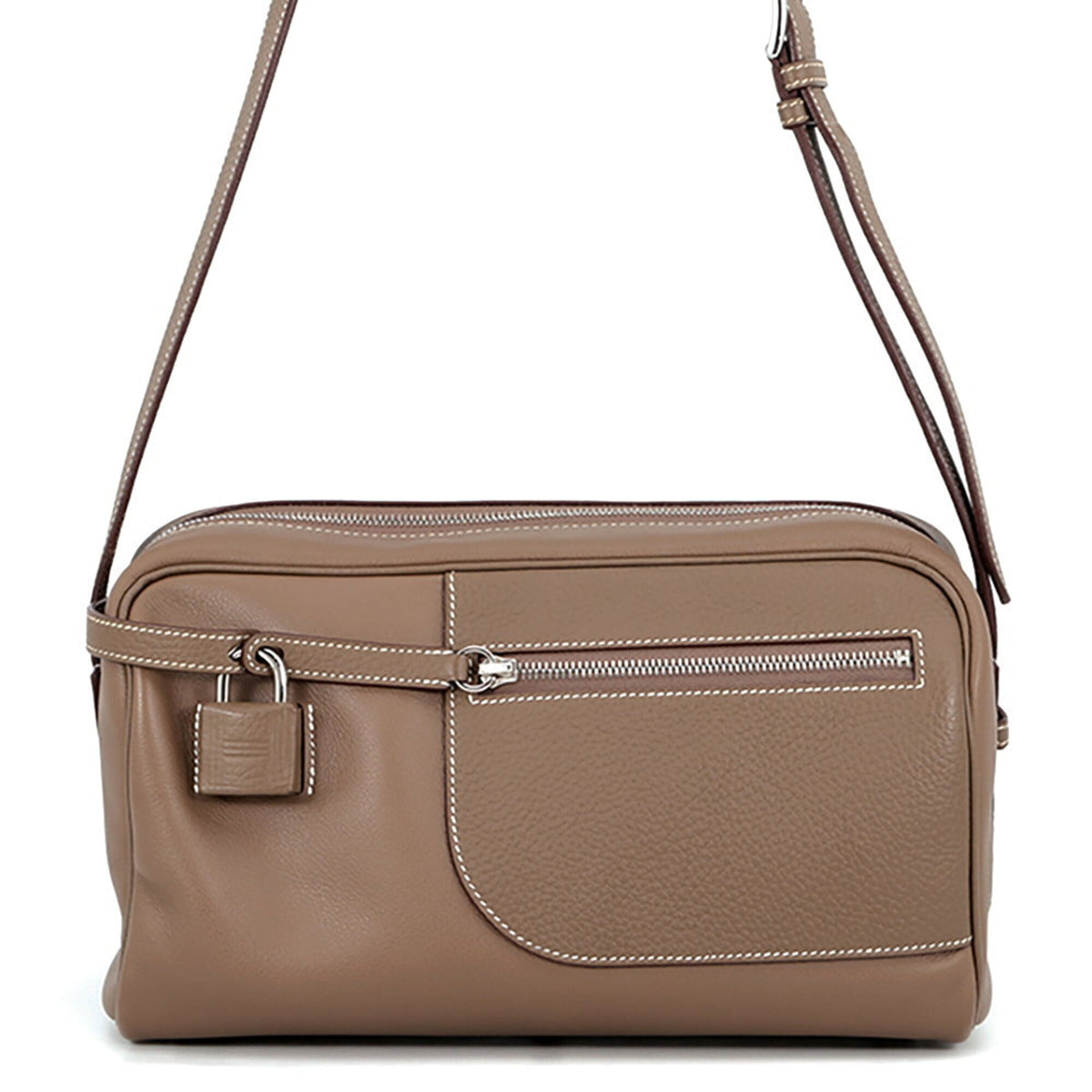 Hermes Etoupe Gray Taurillon Clemence Leather Shoulder Bag (Pre-Owned)
