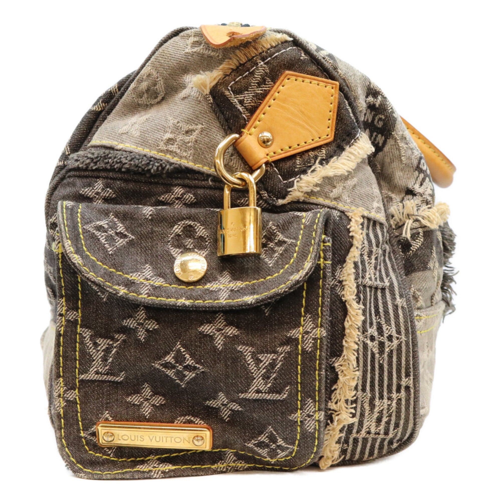 Louis Vuitton Black Brown Monogram Denim Boston Bag (Pre-Owned)