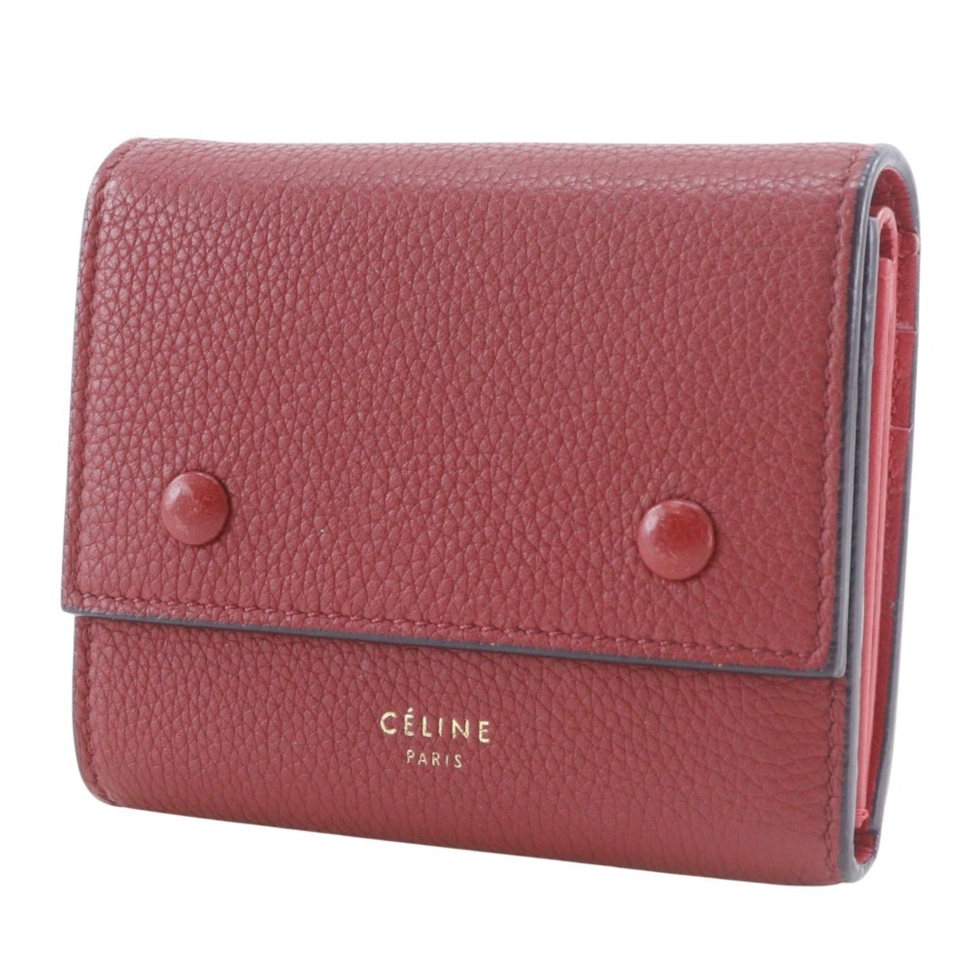 Celine Red Color Leather Wallet (Tri-Fold) (Pre-Owned)