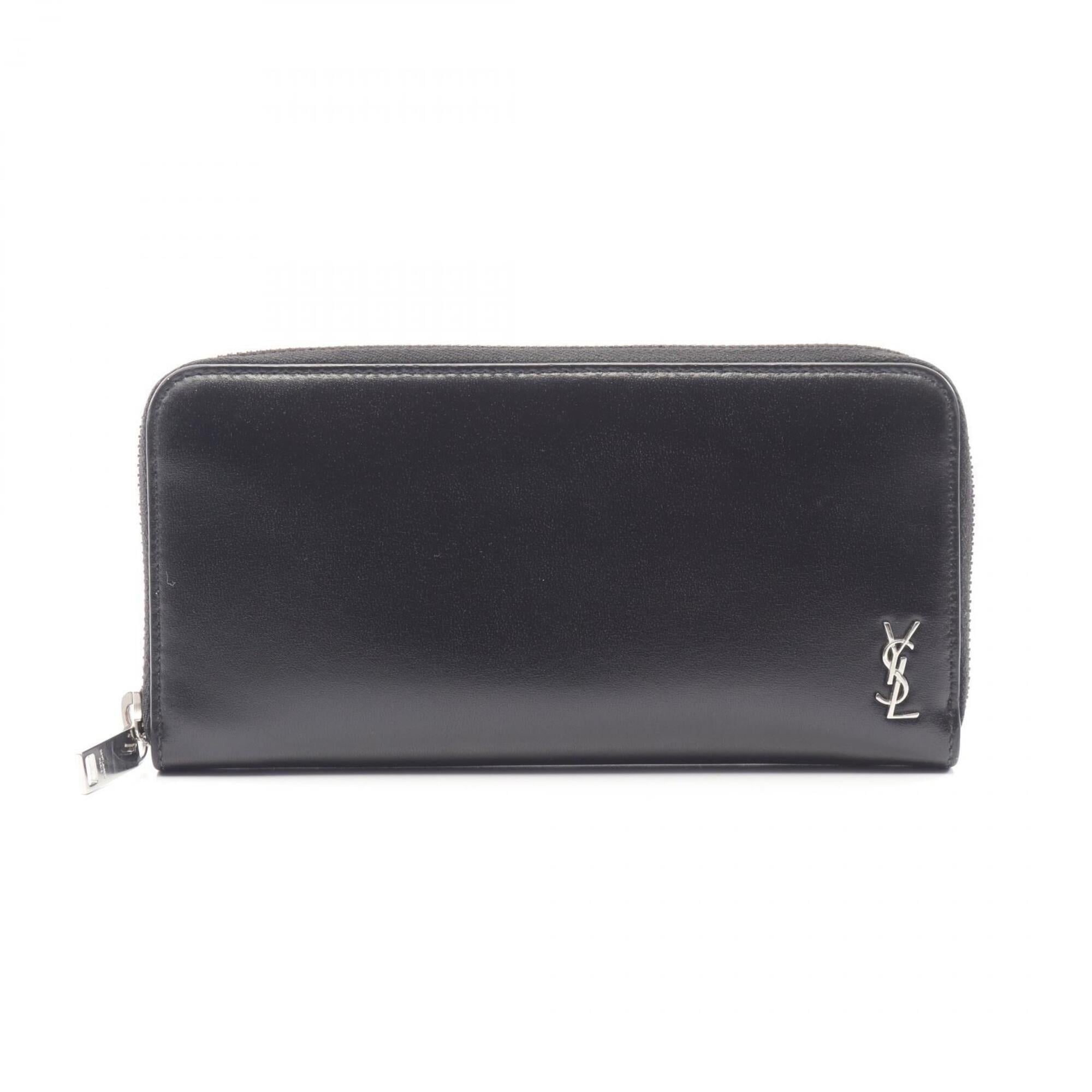 Yves Saint Laurent Black Leather Long Wallet (Bi-Fold) (Pre-Owned)