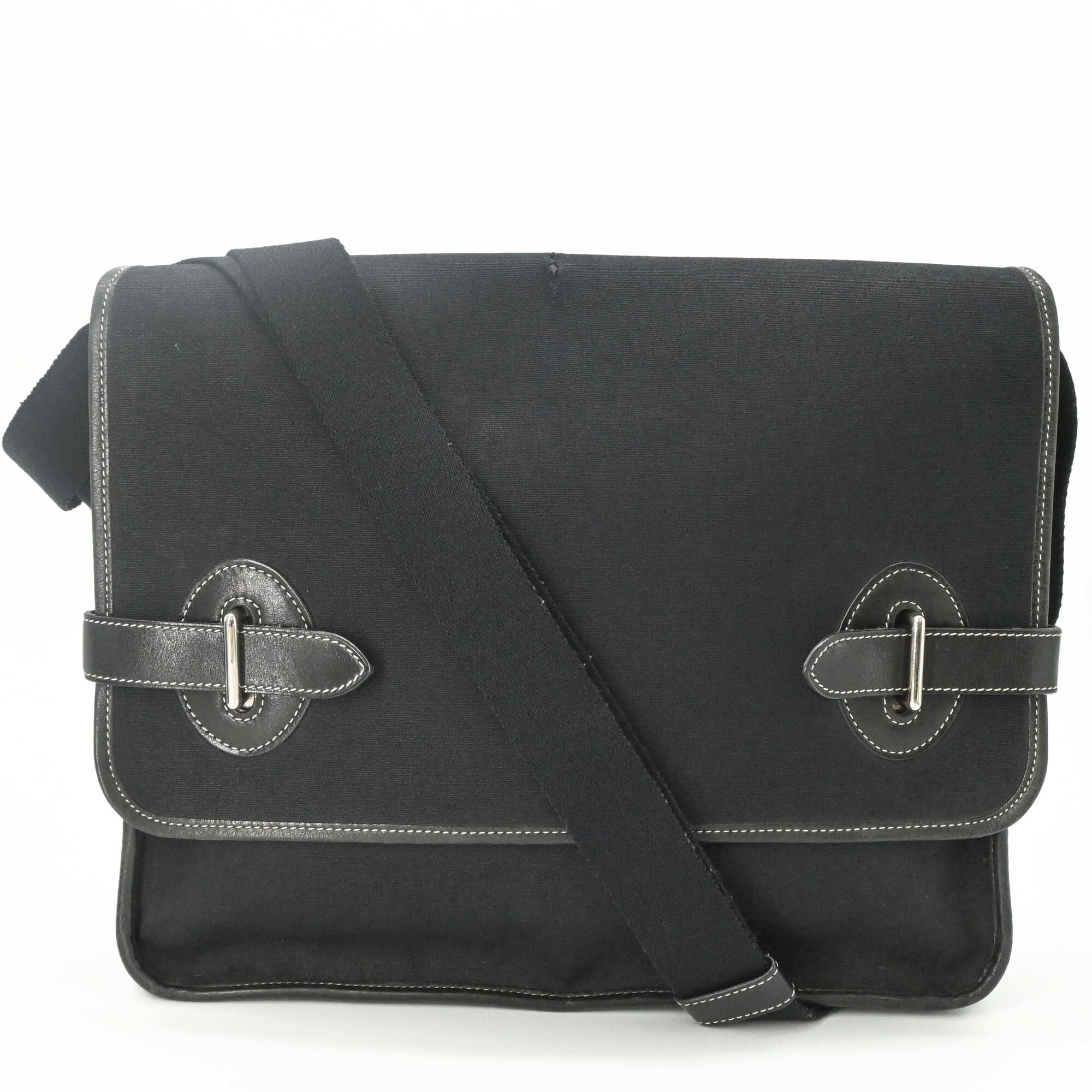 Hermes Black Toile H Leather Shoulder Bag (Pre-Owned)