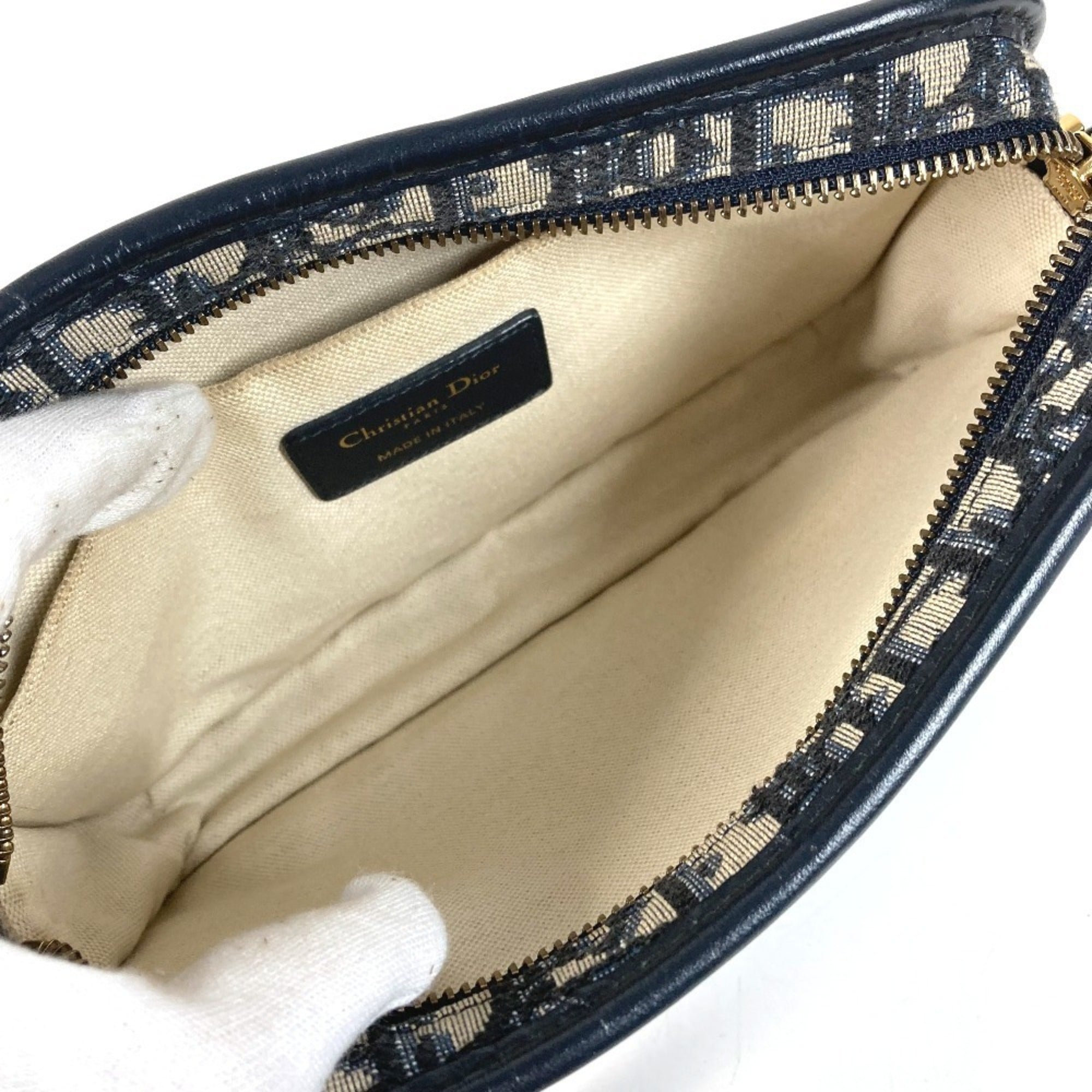 Christian Dior Navy Leather Canvas Clutch Bag Handbag Pouch (Pre-Owned)