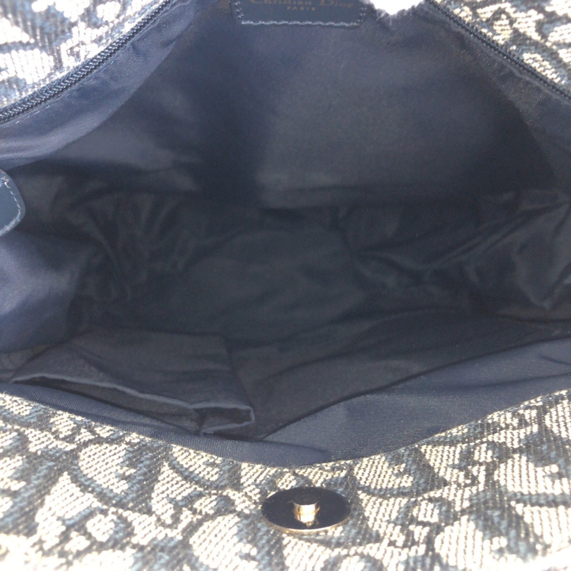 Christian Dior Navy Canvas Leather Shoulder Bag Tote Bag (Pre-Owned)