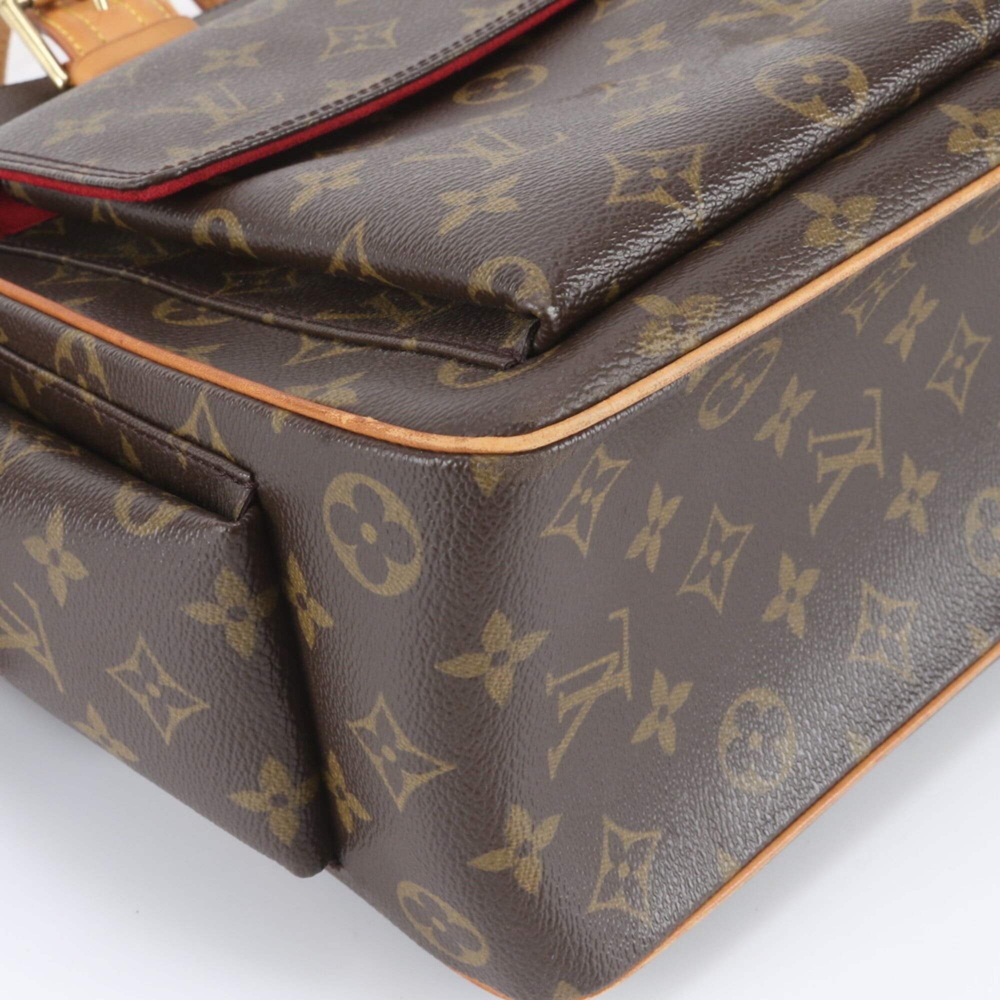 Louis Vuitton Brown Leather Coated Canvas Shoulder Bag Tote Bag (Pre-Owned)