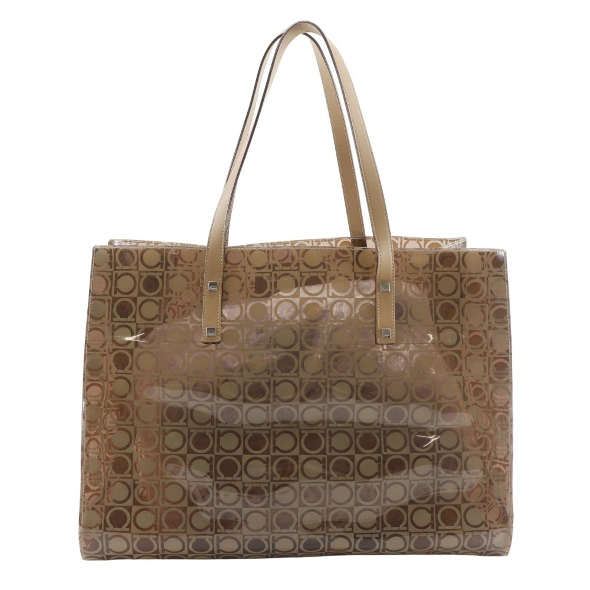 Salvatore Ferragamo Beige Vinyl Pouch Tote Bag (Pre-Owned)