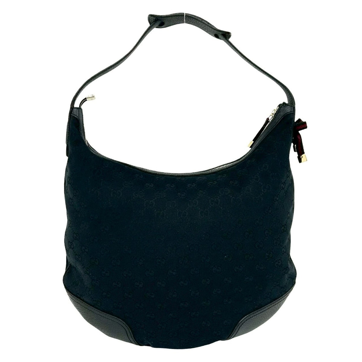 Gucci Black Navy Canvas Leather Shoulder Bag (Pre-Owned)