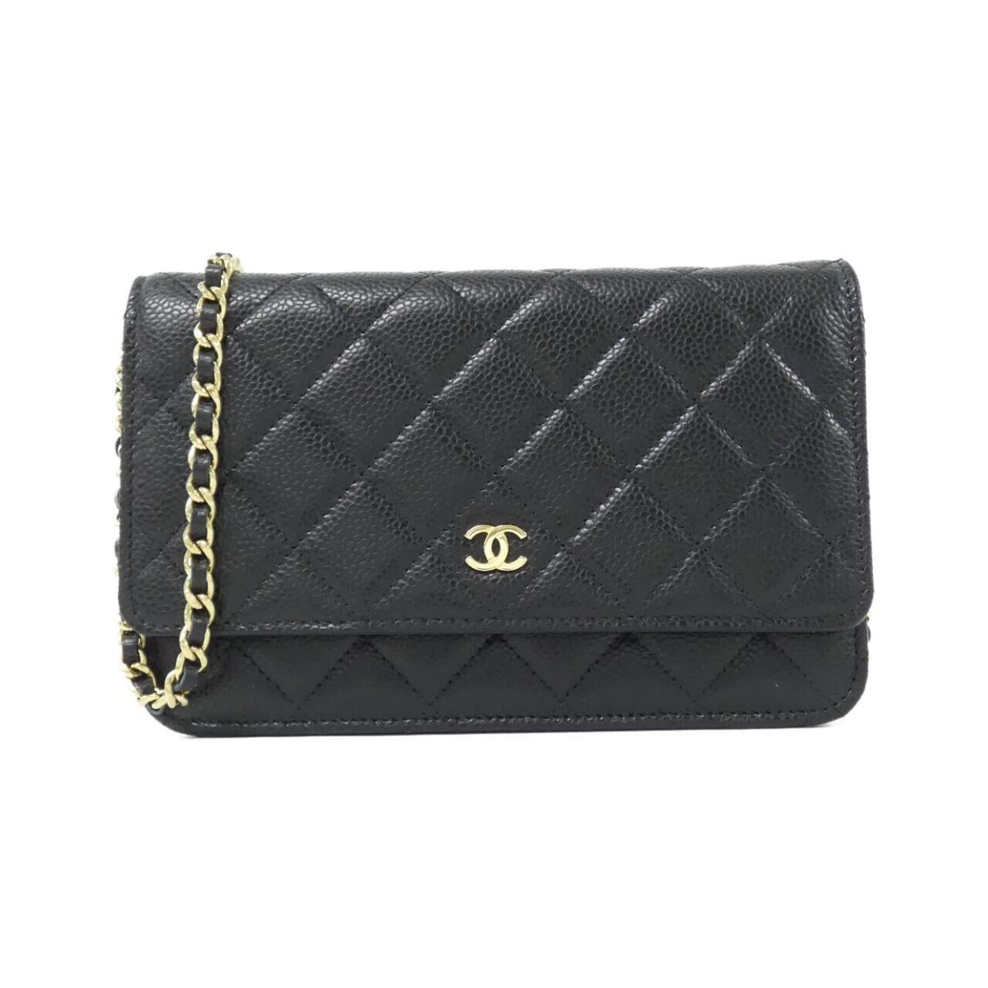 Chanel Black Bordeaux Grained Calfskin Chain/Shoulder Wallet (Pre-Owned)