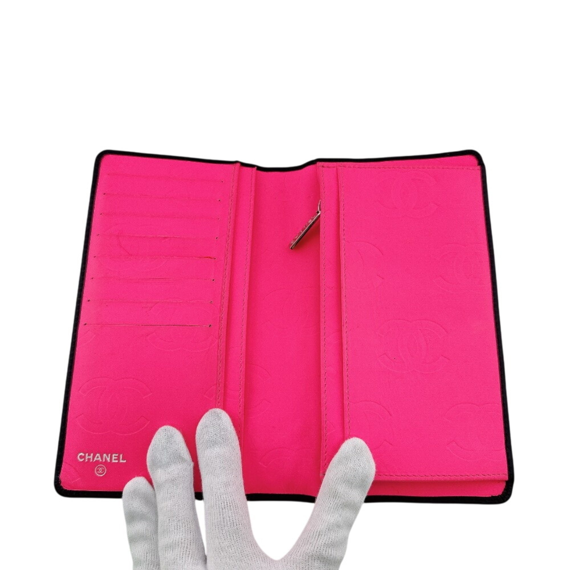 Chanel Black Pink Leather Long Wallet (Bi-Fold) (Pre-Owned)