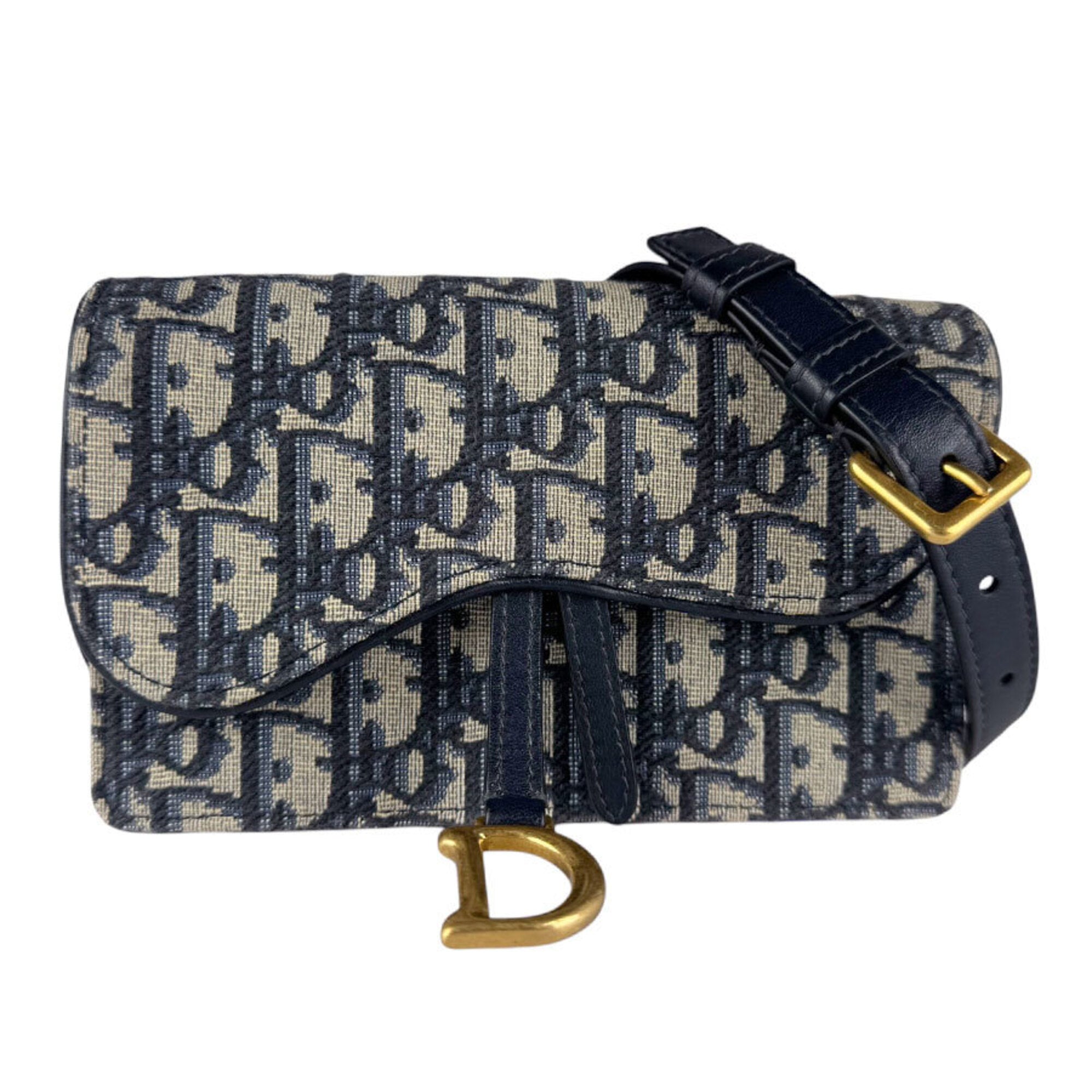 Christian Dior Navy Canvas Leather Sling Bag (Pre-Owned)