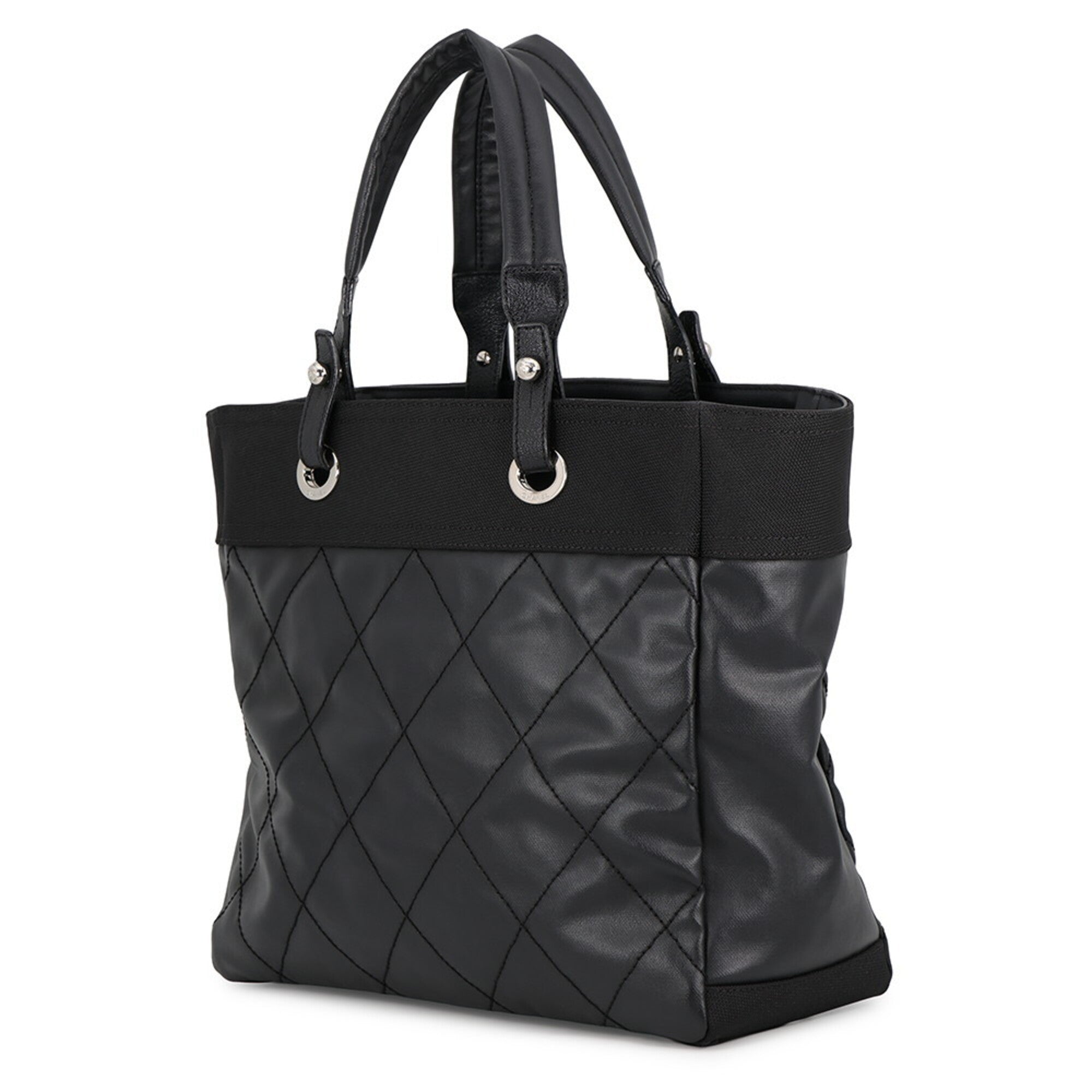 Chanel Black Leather Canvas Tote Bag (Pre-Owned)