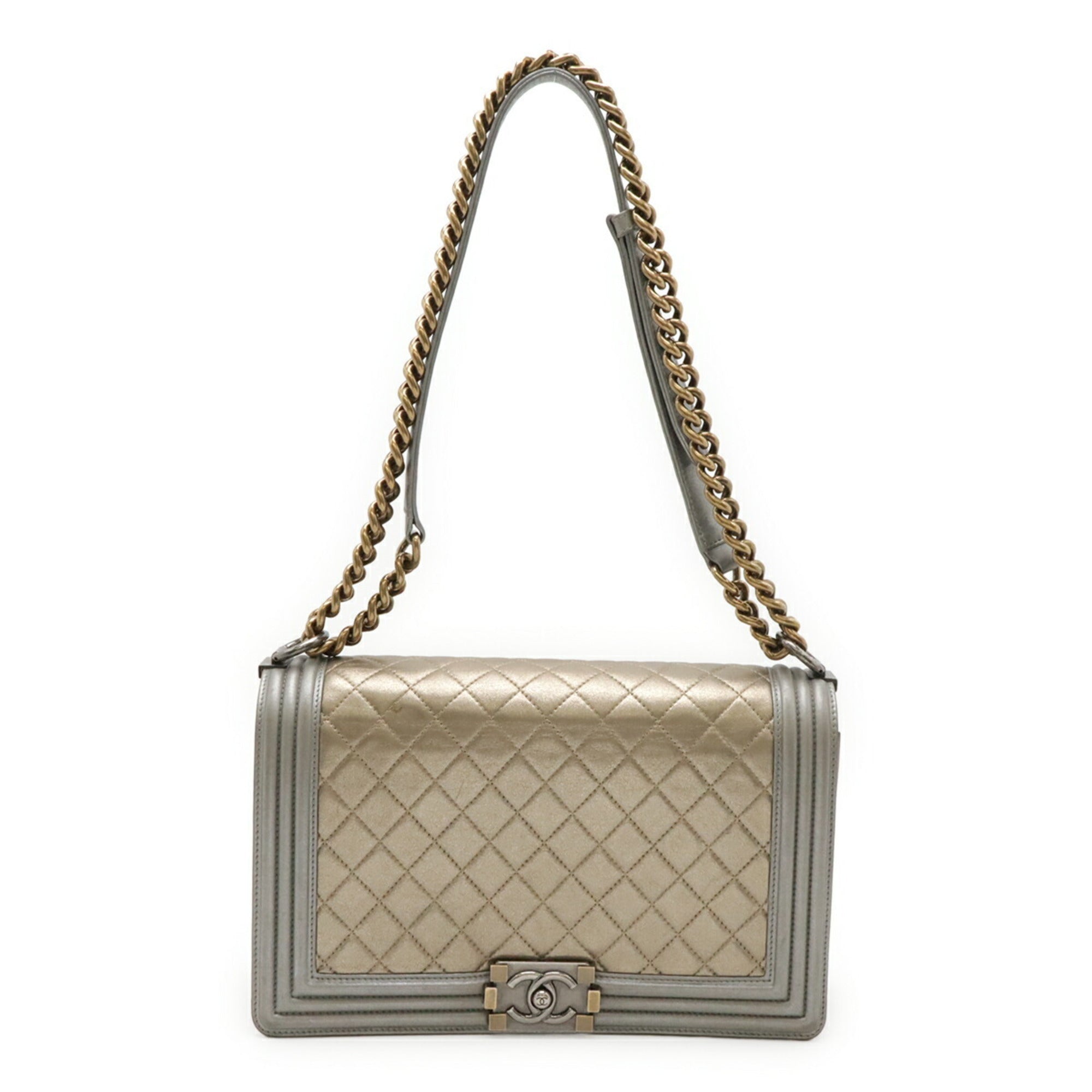 Chanel Matelasse Gold Gray Leather Shoulder Bag (Pre-Owned)