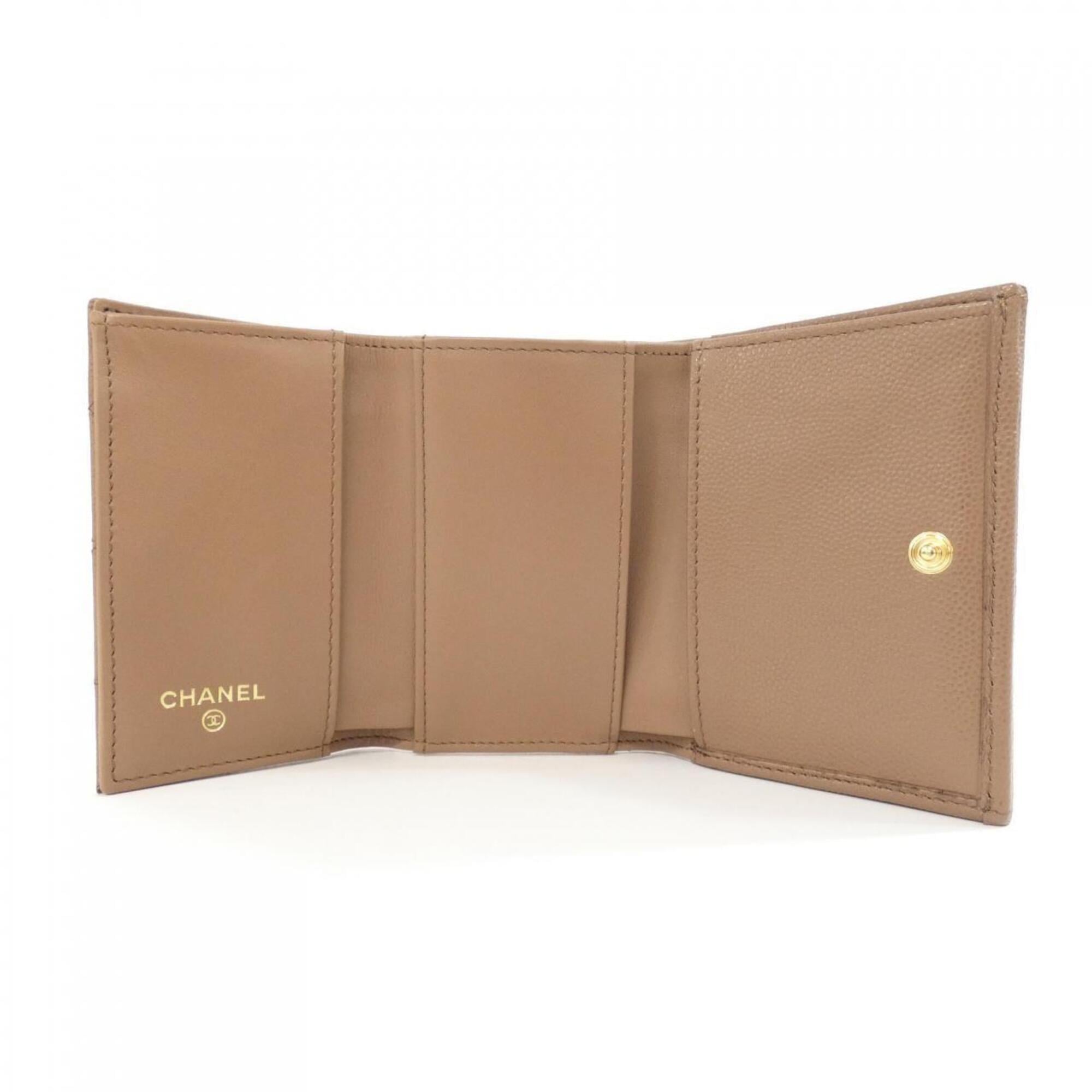 Chanel Dark Beige Grained Calfskin Wallet (Tri-Fold) (Pre-Owned)