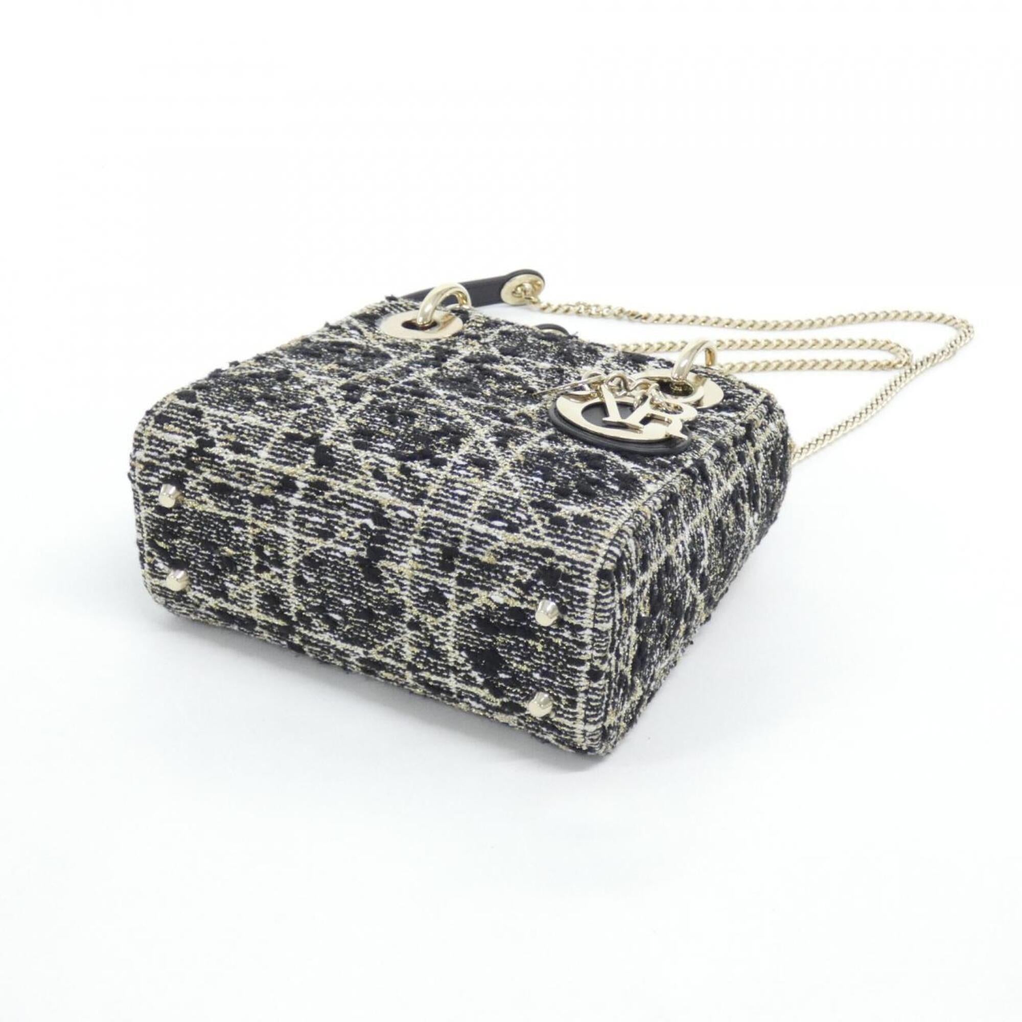 Christian Dior Black White Tweed Leather Handbag (Pre-Owned)