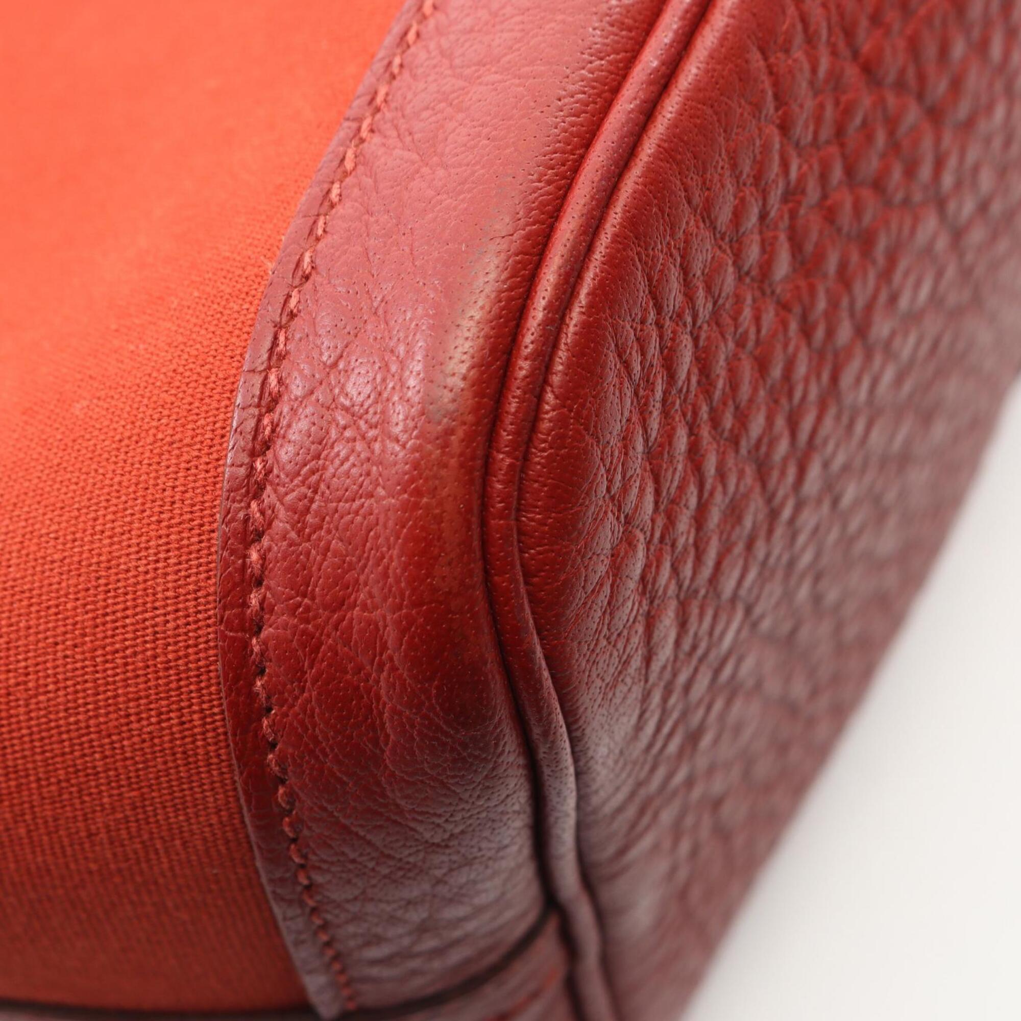 Hermes Bordeaux Rouge Garance Negonda Leather Toile Officier Handbag Tote Bag (Pre-Owned)