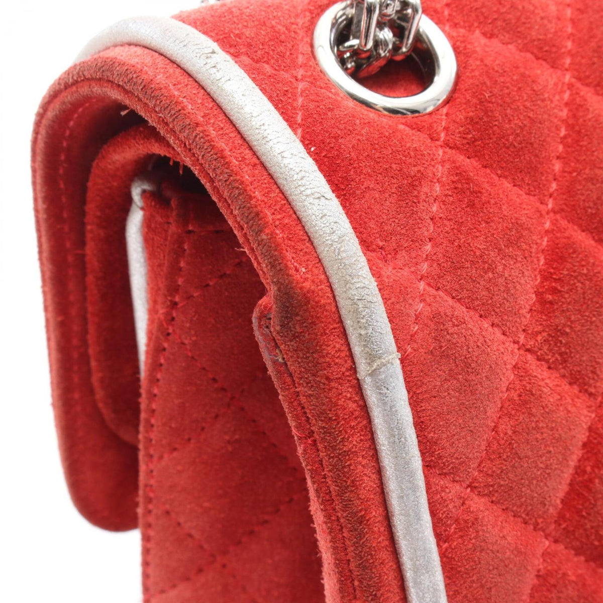 Chanel Red Color Silver Suede Leather Shoulder Bag (Pre-Owned)