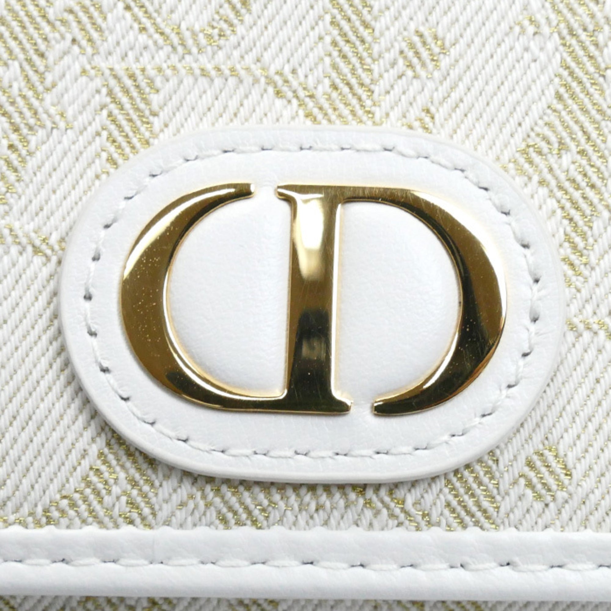 Christian Dior Gold White Canvas Leather Coin Purse/Coin Case (Pre-Owned)