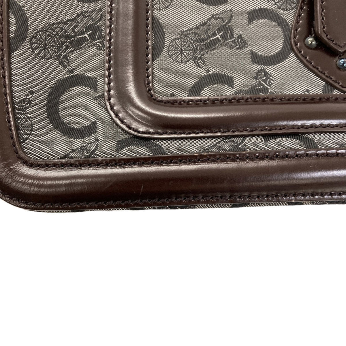 Celine Dark Brown Gray Leather Canvas Handbag (Pre-Owned)