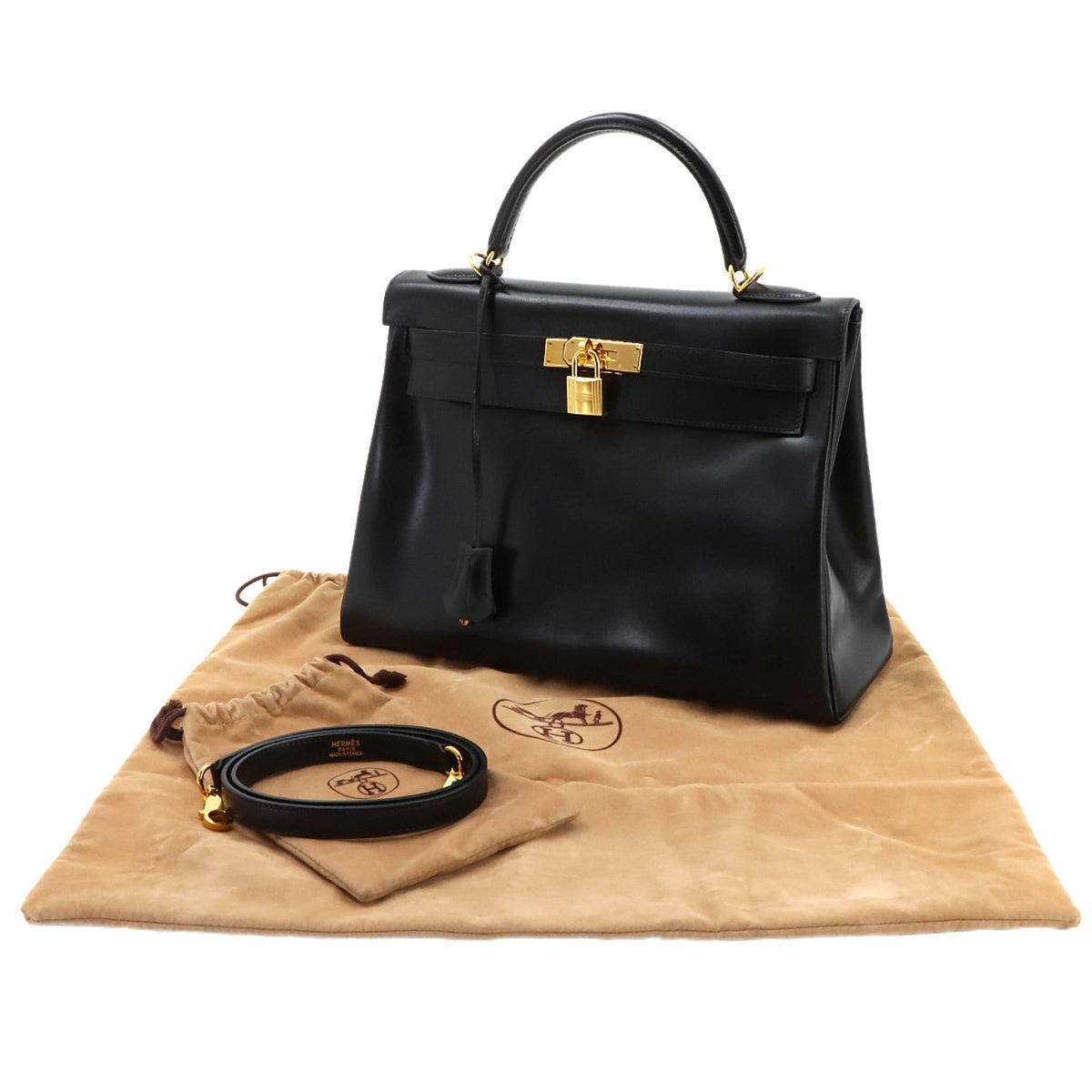 Hermes Black Box Calf Leather Handbag (Pre-Owned)