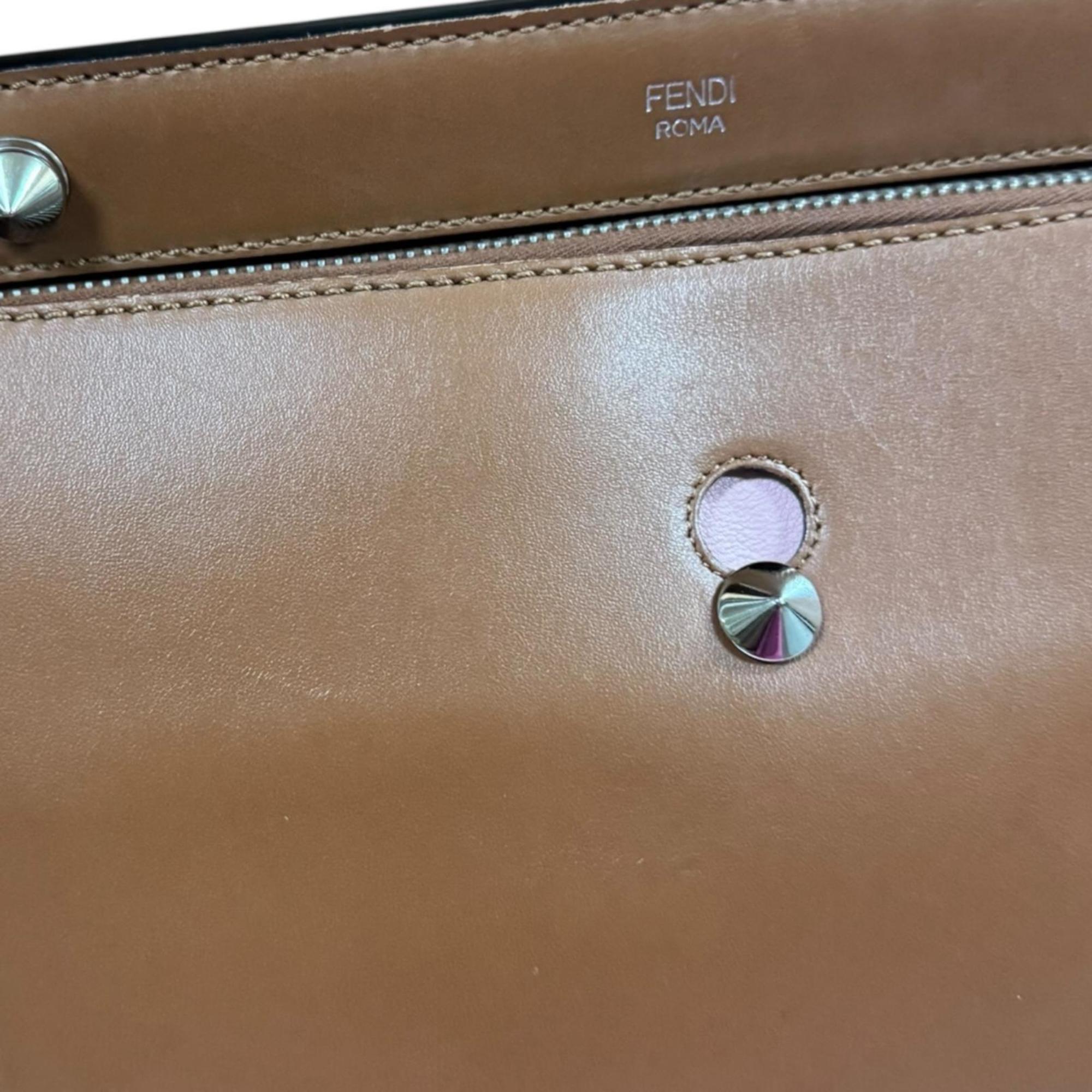 Fendi Dotcom Brown Leather Shoulder Bag (Pre-Owned)