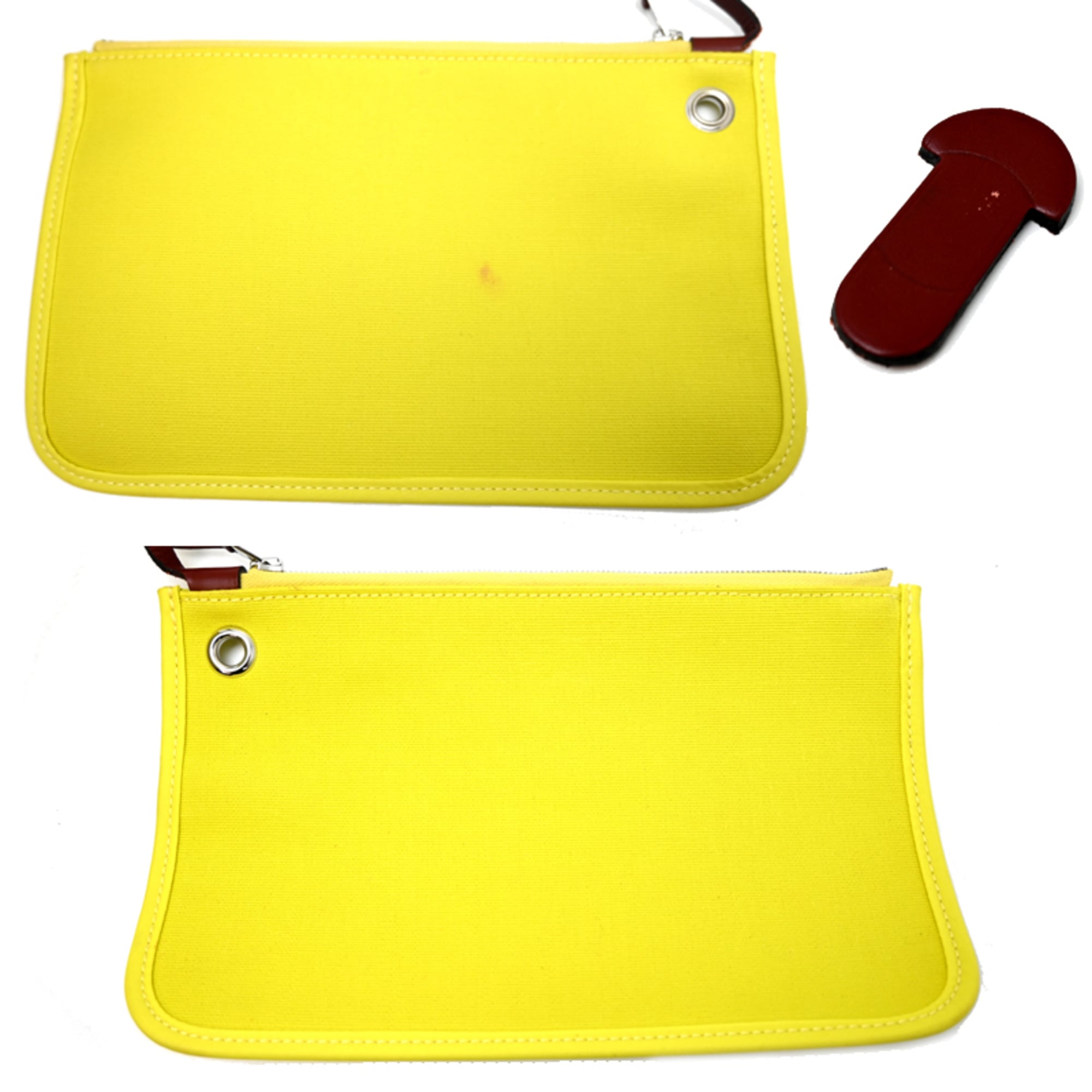 Hermes Yellow Toile Officier Leather Handbag (Pre-Owned)