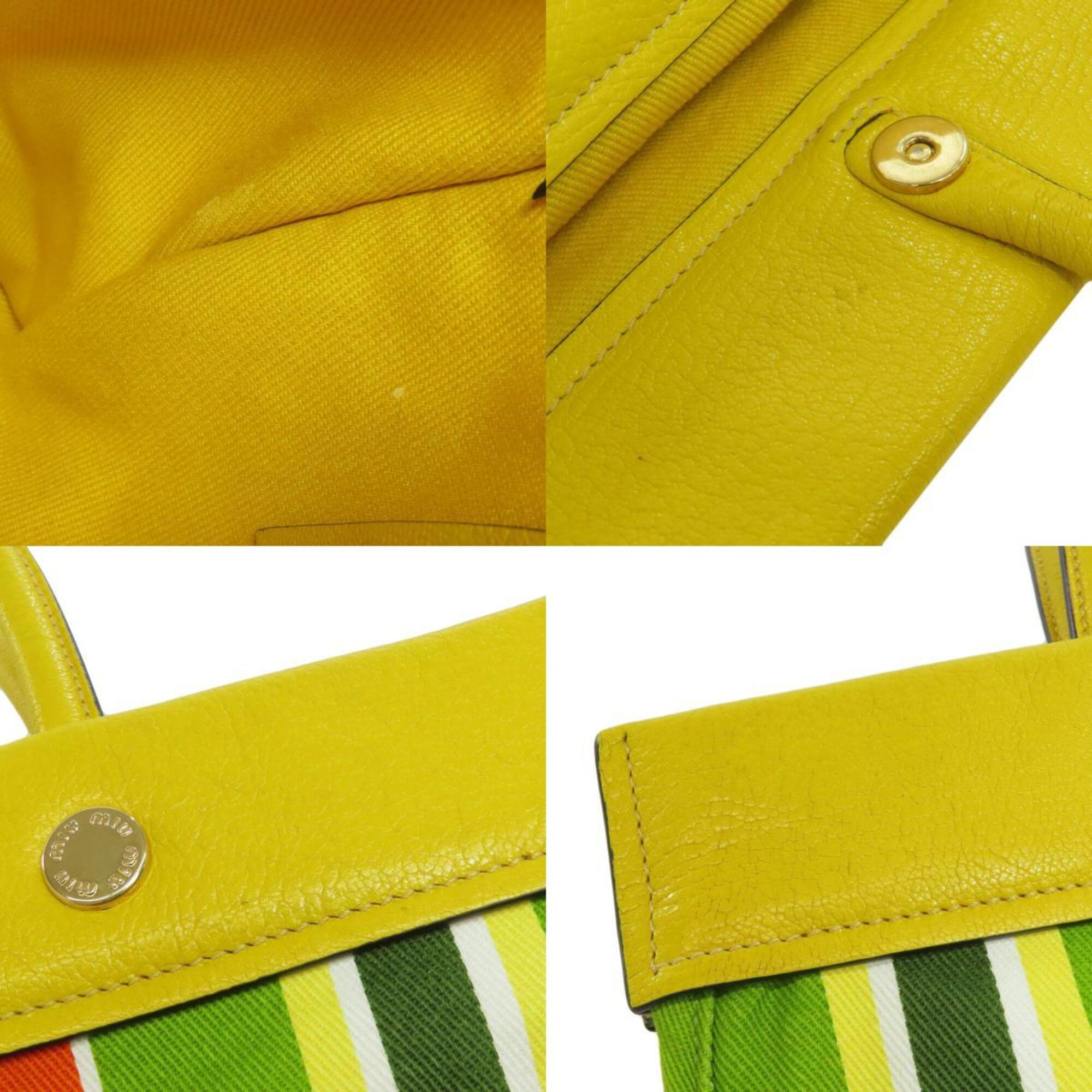 Miu Miu Green Yellow Canvas Tote Bag (Pre-Owned)