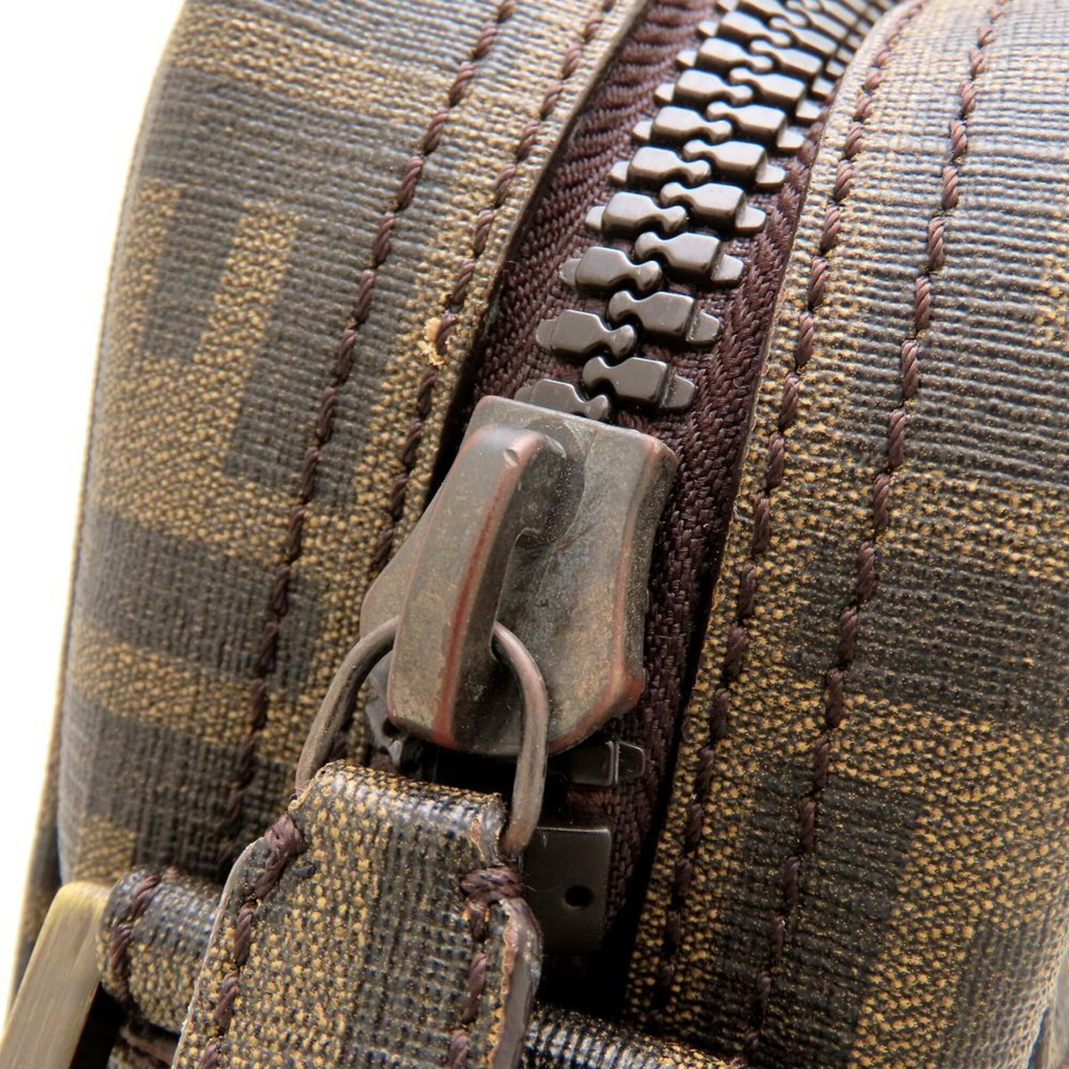 Fendi Zucchino Brown Coated Canvas Shoulder Bag (Pre-Owned)