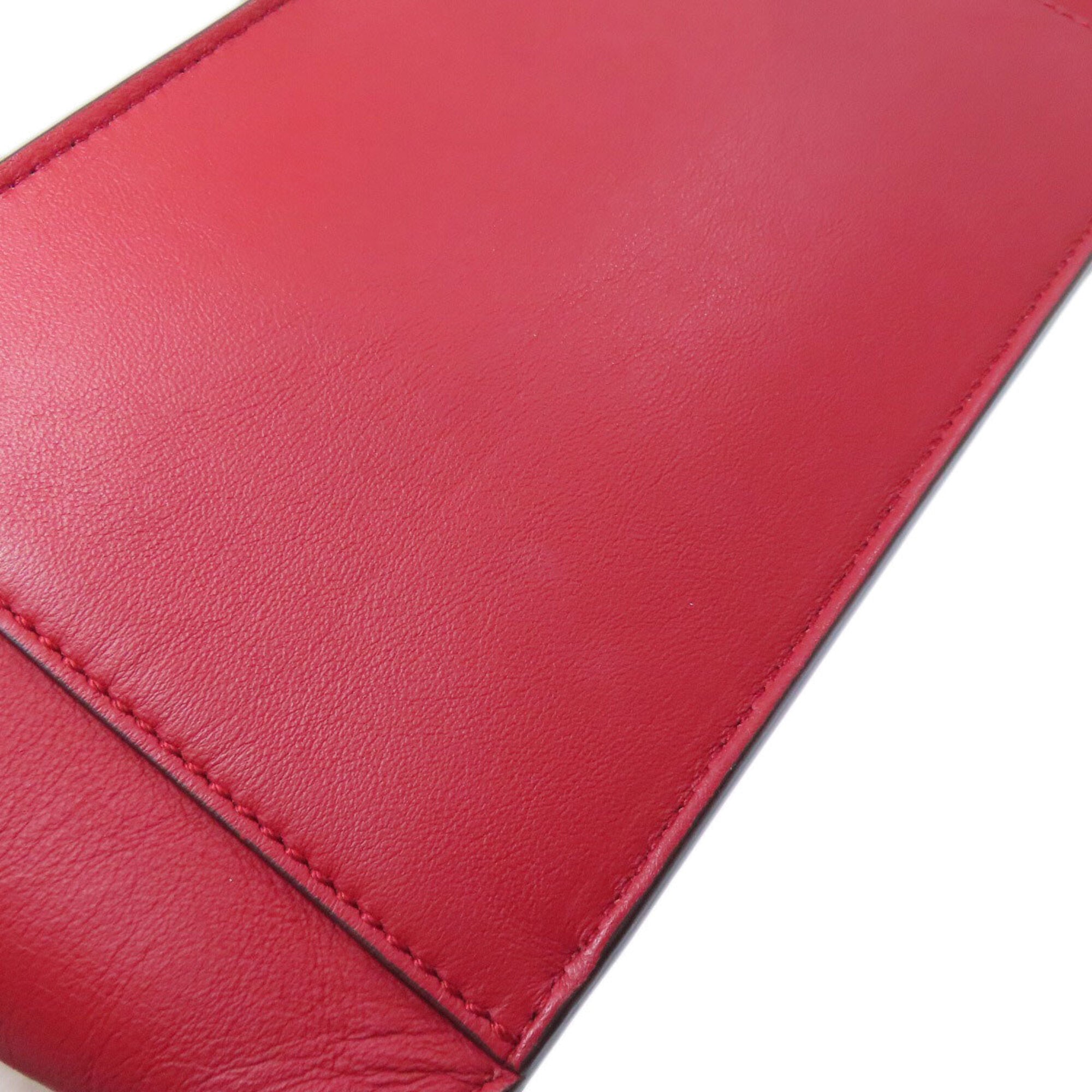 Fendi Beige Red Color Leather Handbag (Pre-Owned)