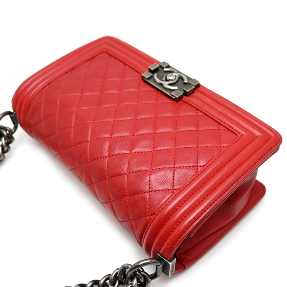 Chanel Boy Chanel Red Color Leather Shoulder Bag (Pre-Owned)