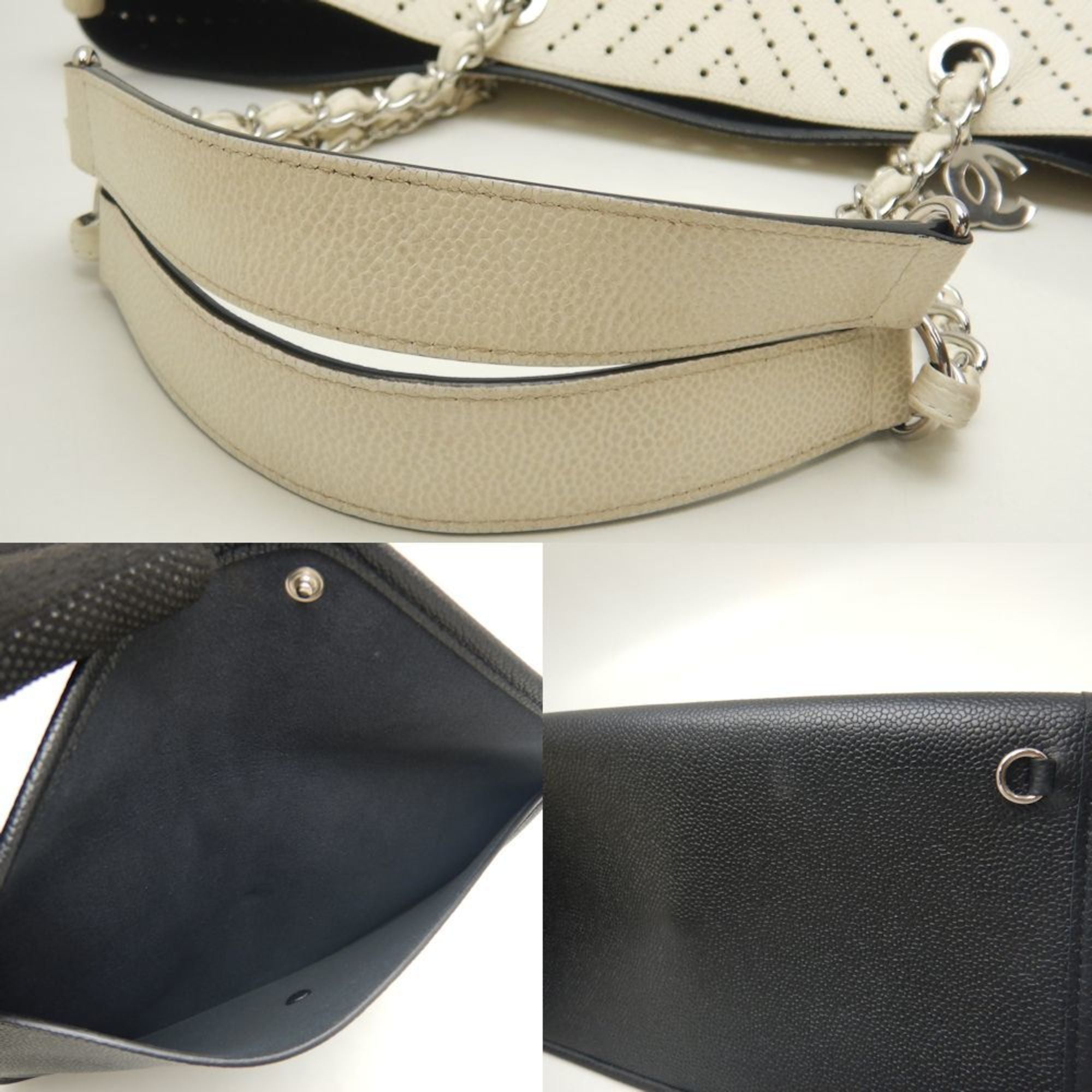 Chanel Gray Ivory Caviar Leather Pouch Tote Bag (Pre-Owned)