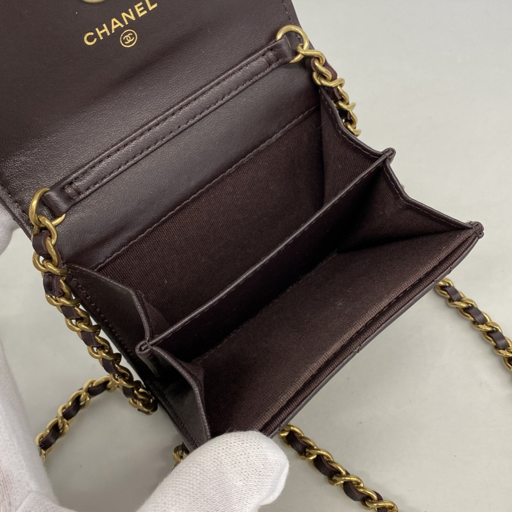 Chanel Dark Brown Leather Chain/Shoulder Wallet (Pre-Owned)