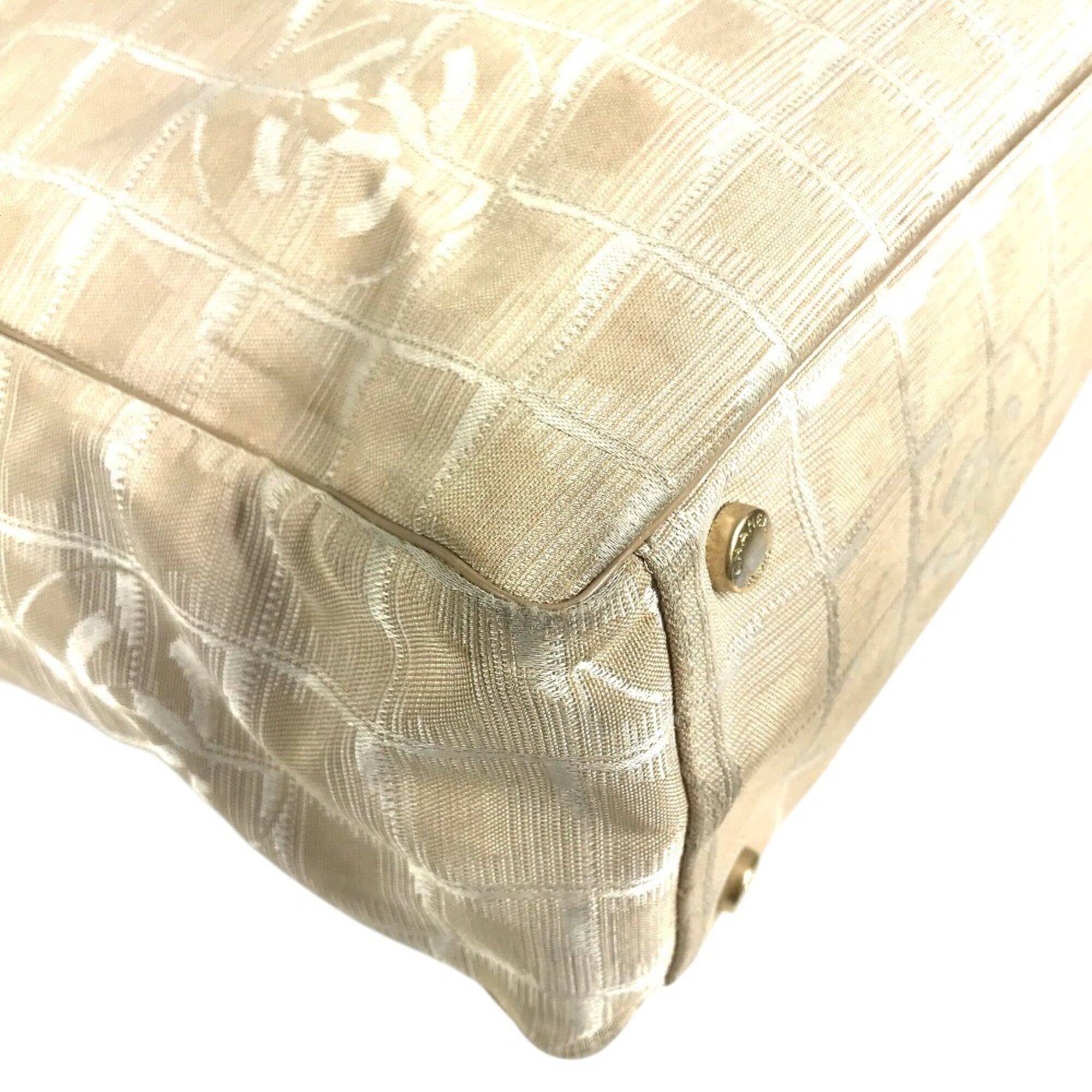 Chanel New Travel Line Beige Nylon Leather Tote Bag (Pre-Owned)