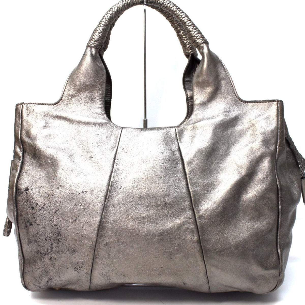 Salvatore Ferragamo Gancini Bronze Gray Leather Handbag Shoulder Bag Tote Bag (Pre-Owned)