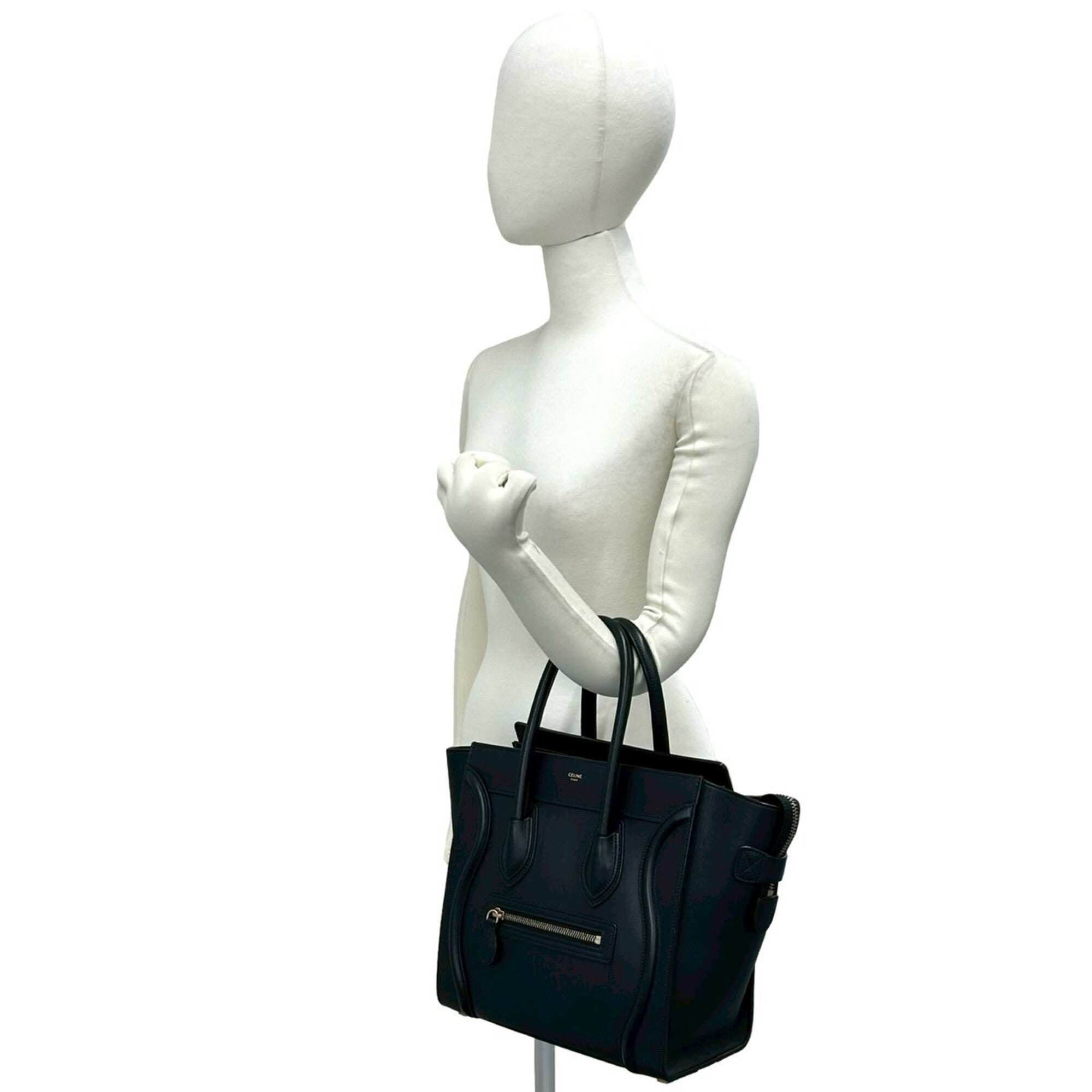 Celine Black Leather Boston Bag Handbag Tote Bag (Pre-Owned)