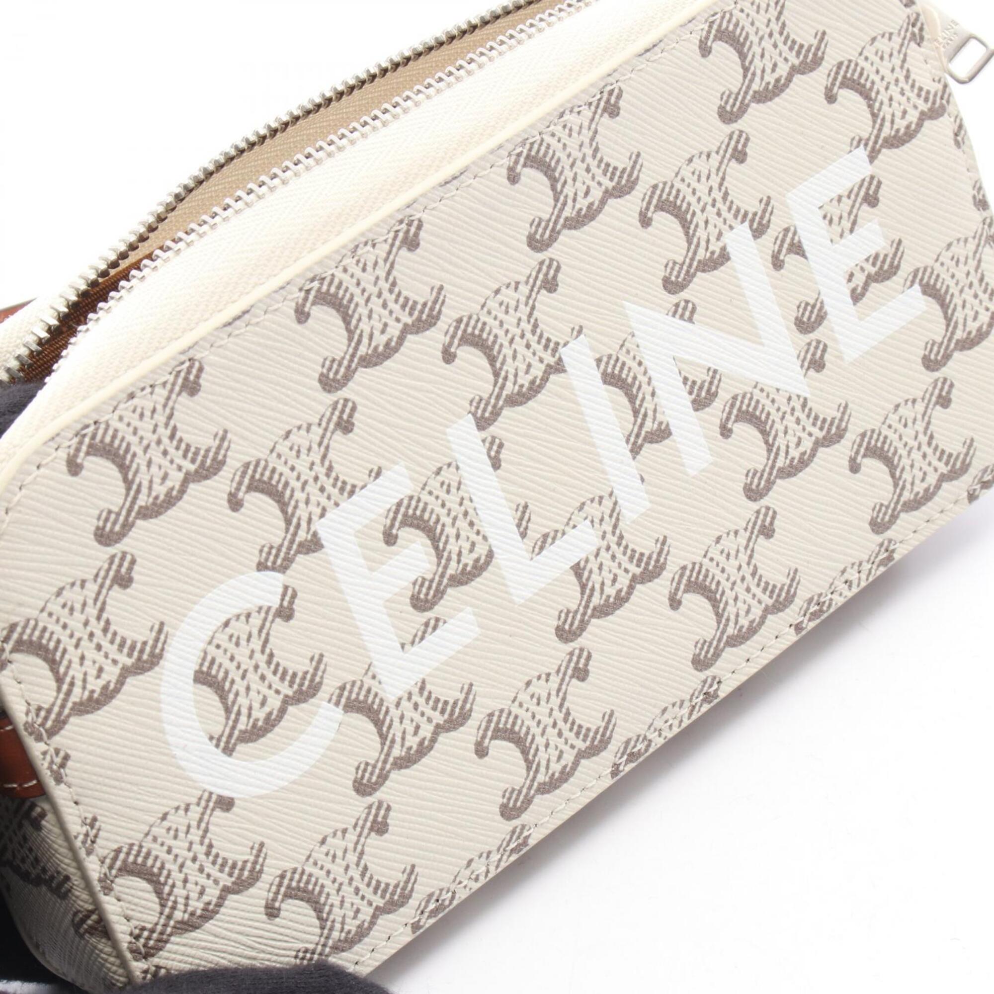 Celine Brown White Coated Canvas Leather Handbag Shoulder Bag (Pre-Owned)