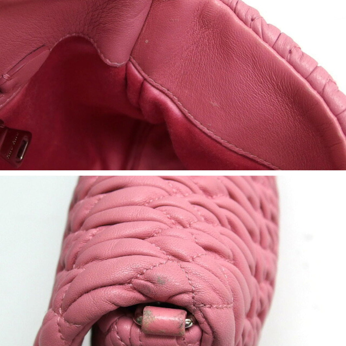 Miu Miu Matelasse Clear Pink Leather Clutch Bag Shoulder Bag (Pre-Owned)