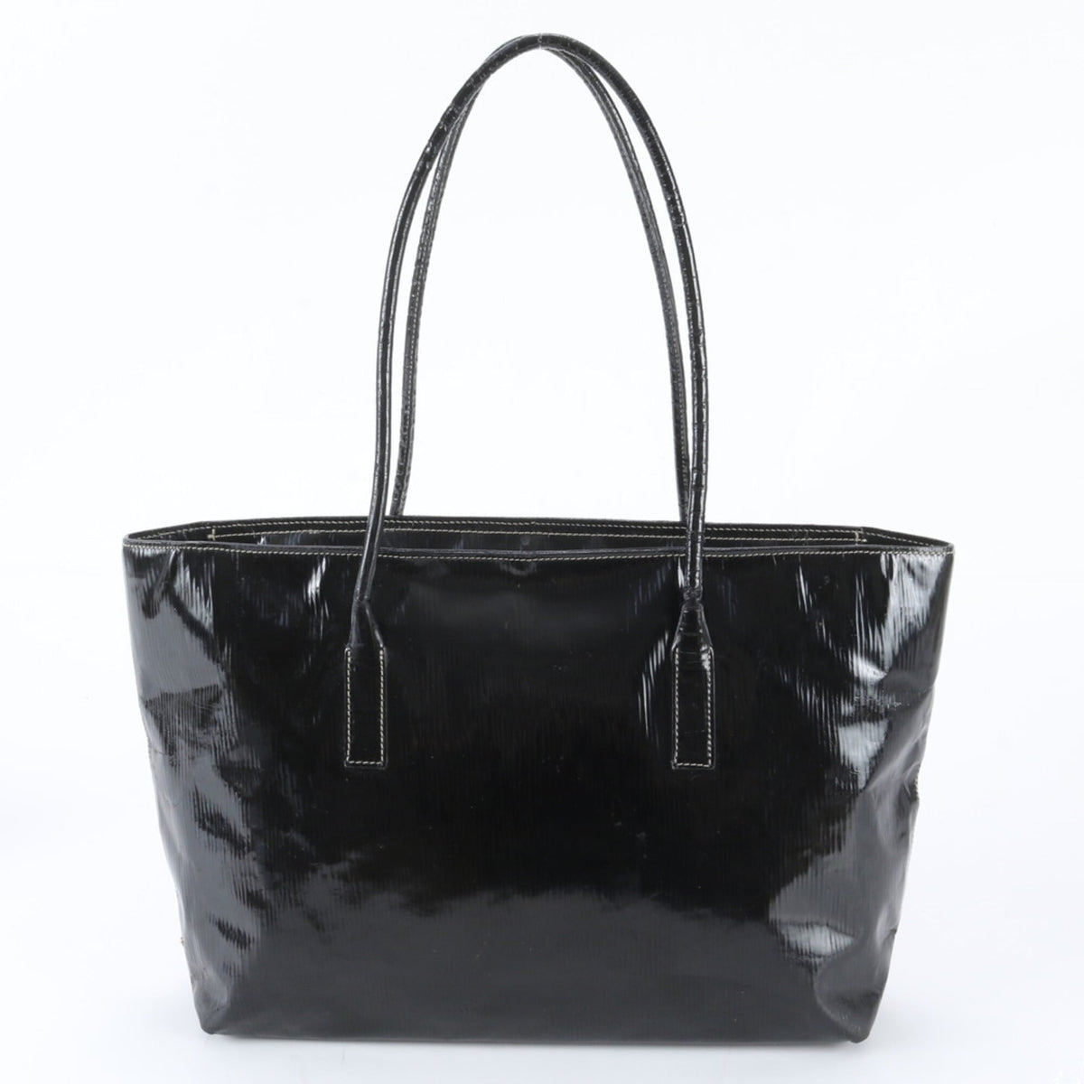 Prada Black Leather Coated Canvas Handbag Shoulder Bag Tote Bag (Pre-Owned)