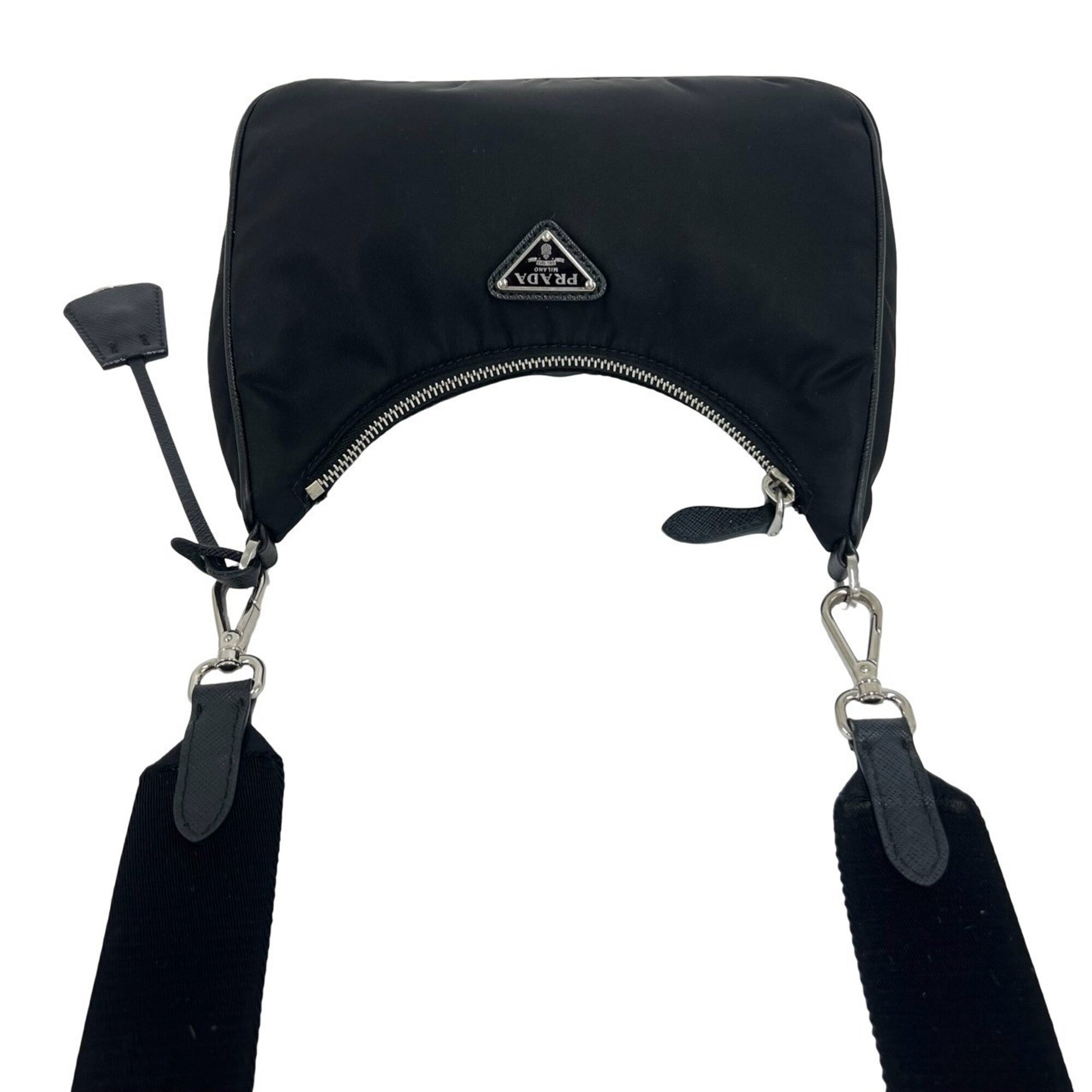 Prada Black Nylon Leather Pouch Shoulder Bag (Pre-Owned)