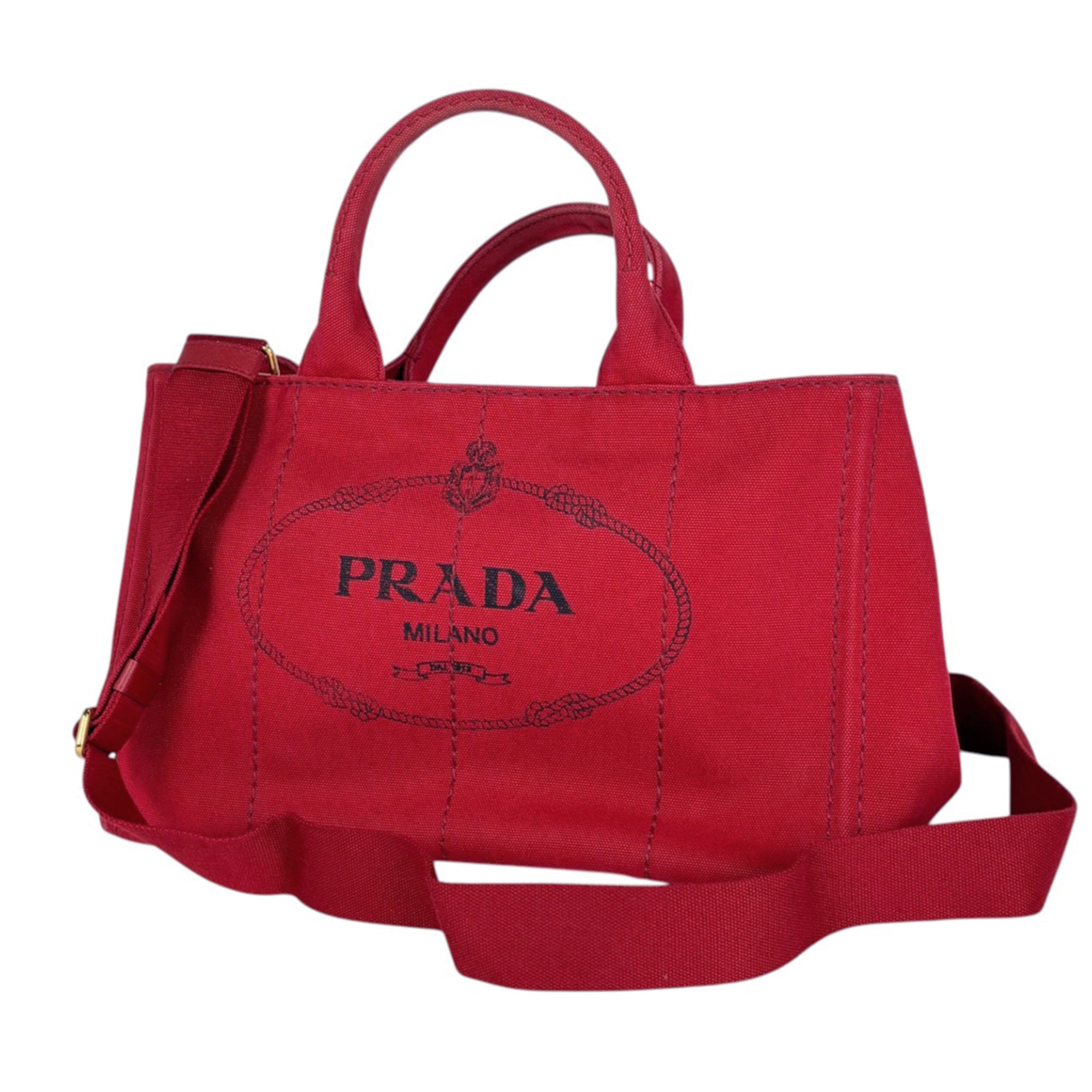 Prada Red Color Canapa Shoulder Bag Tote Bag (Pre-Owned)