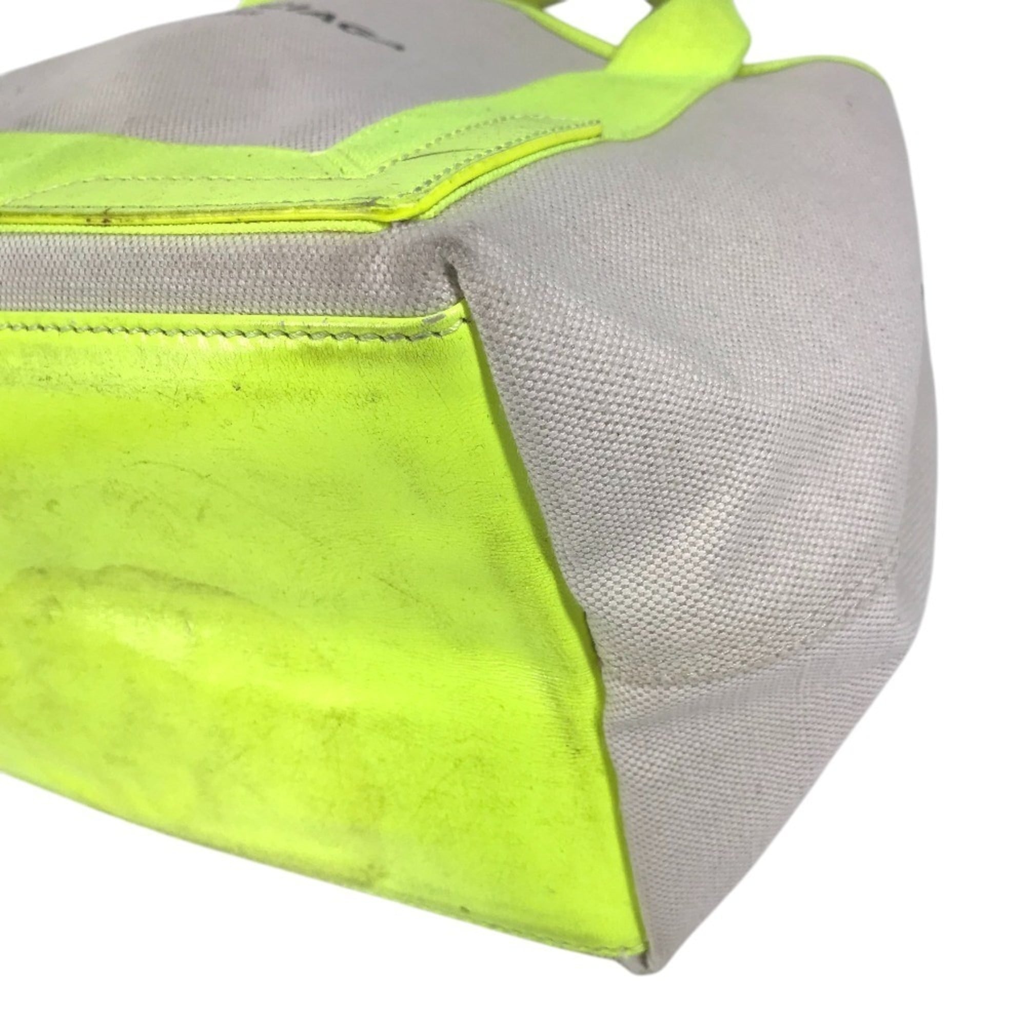 Balenciaga White Yellow Leather Canvas Handbag Tote Bag (Pre-Owned)