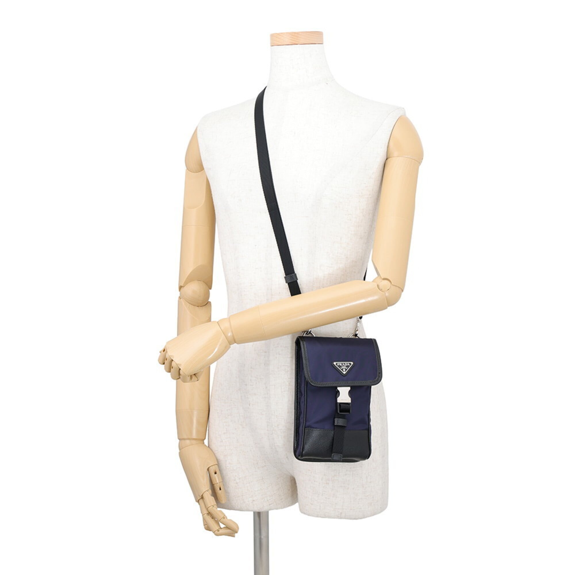 Prada Black Navy Canvas Leather Handbag Shoulder Bag (Pre-Owned)