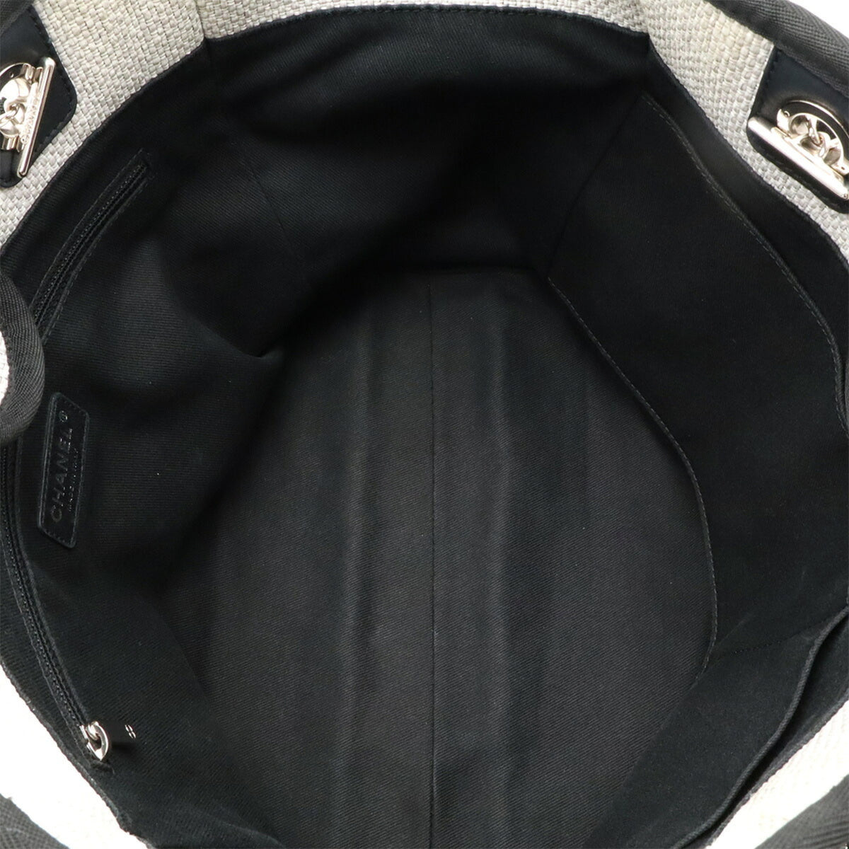 Chanel Black Light Gray White Raffia Shoulder Bag Tote Bag (Pre-Owned)