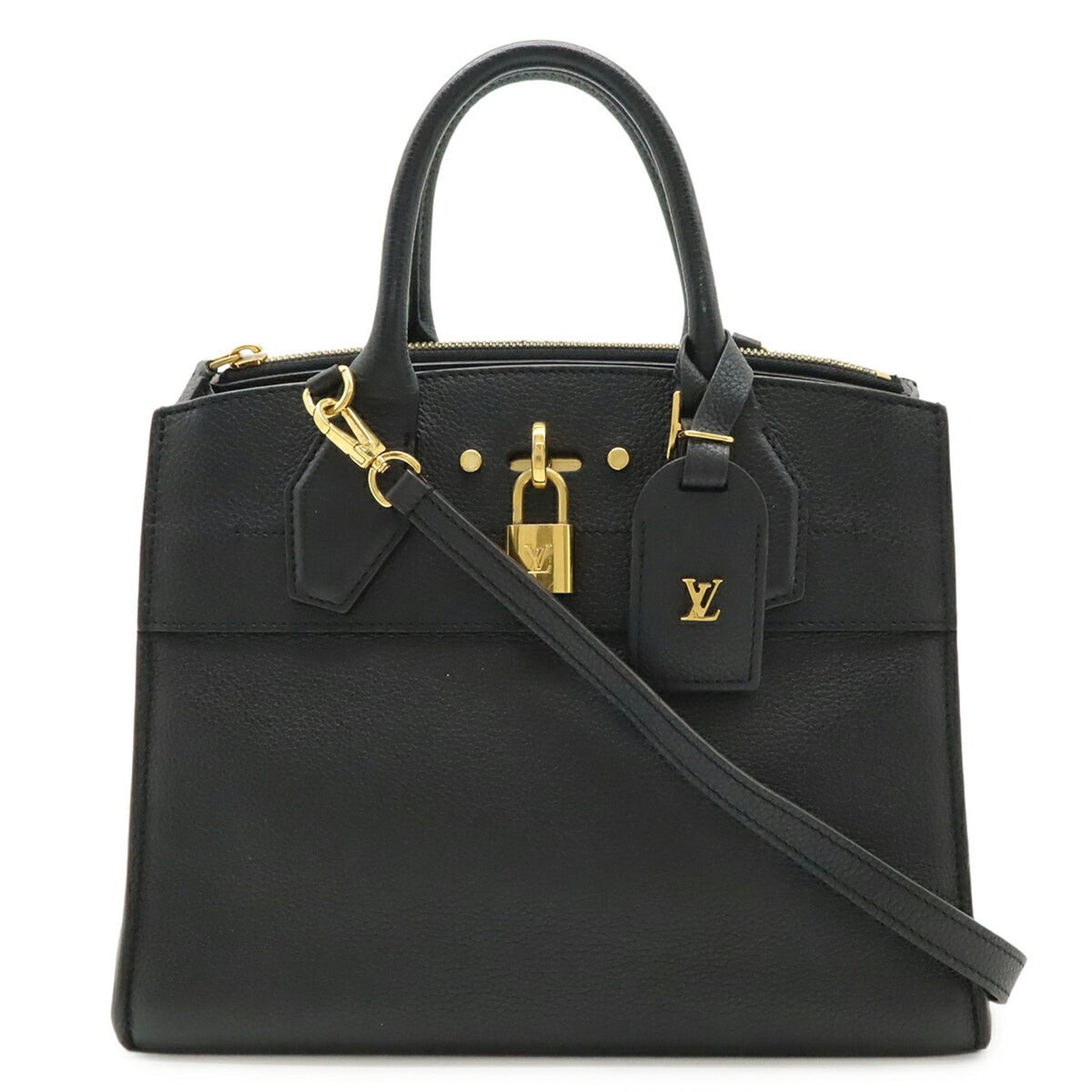 Louis Vuitton Noir Leather Handbag Shoulder Bag (Pre-Owned)