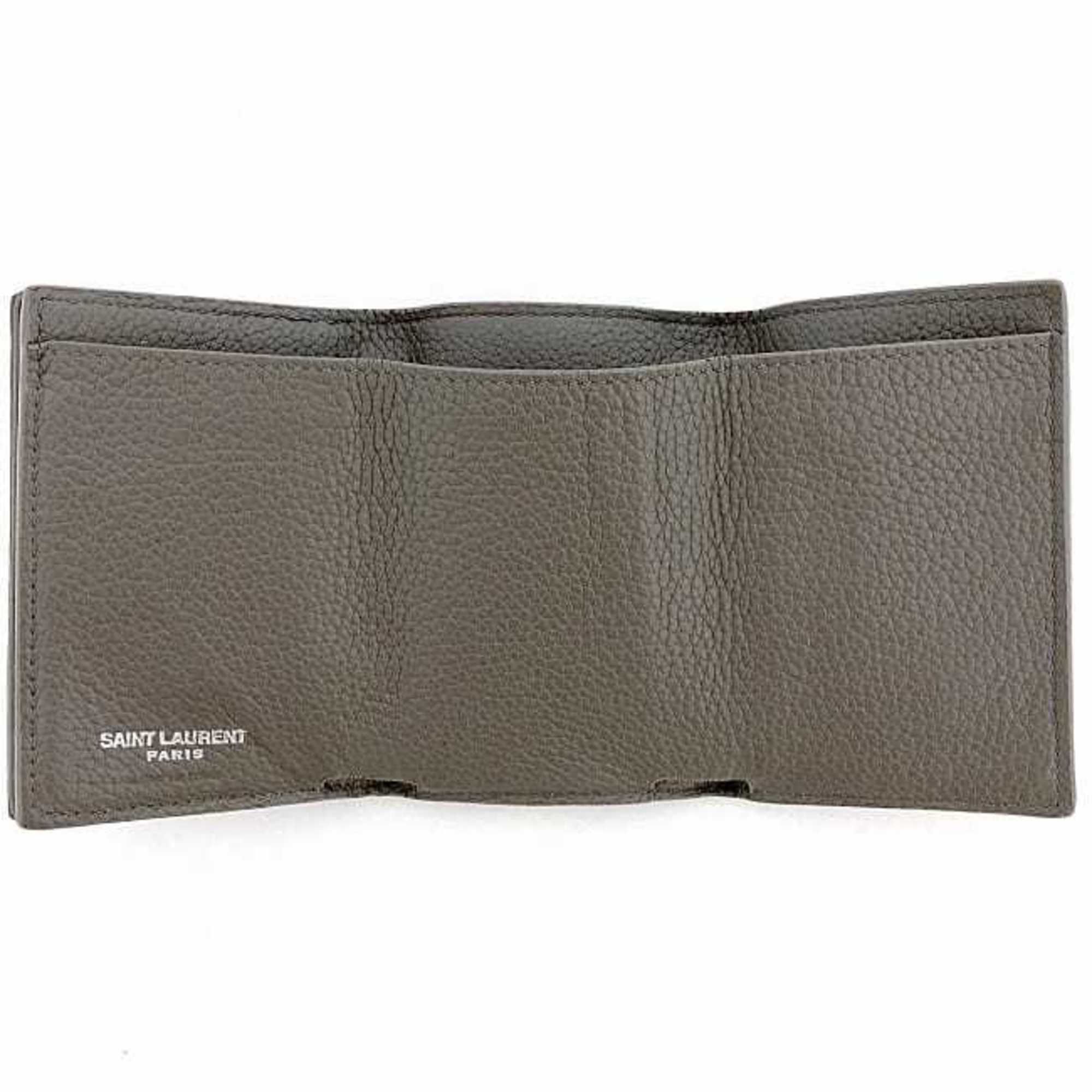Yves Saint Laurent Gray Leather Wallet (Tri-Fold) (Pre-Owned)