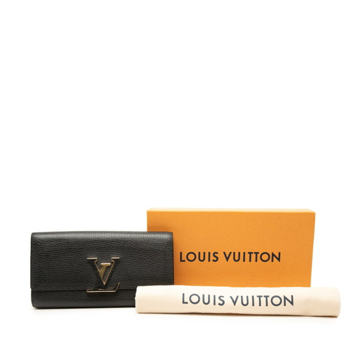 Louis Vuitton Black Noir Leather Long Wallet (Bi-Fold) (Pre-Owned)
