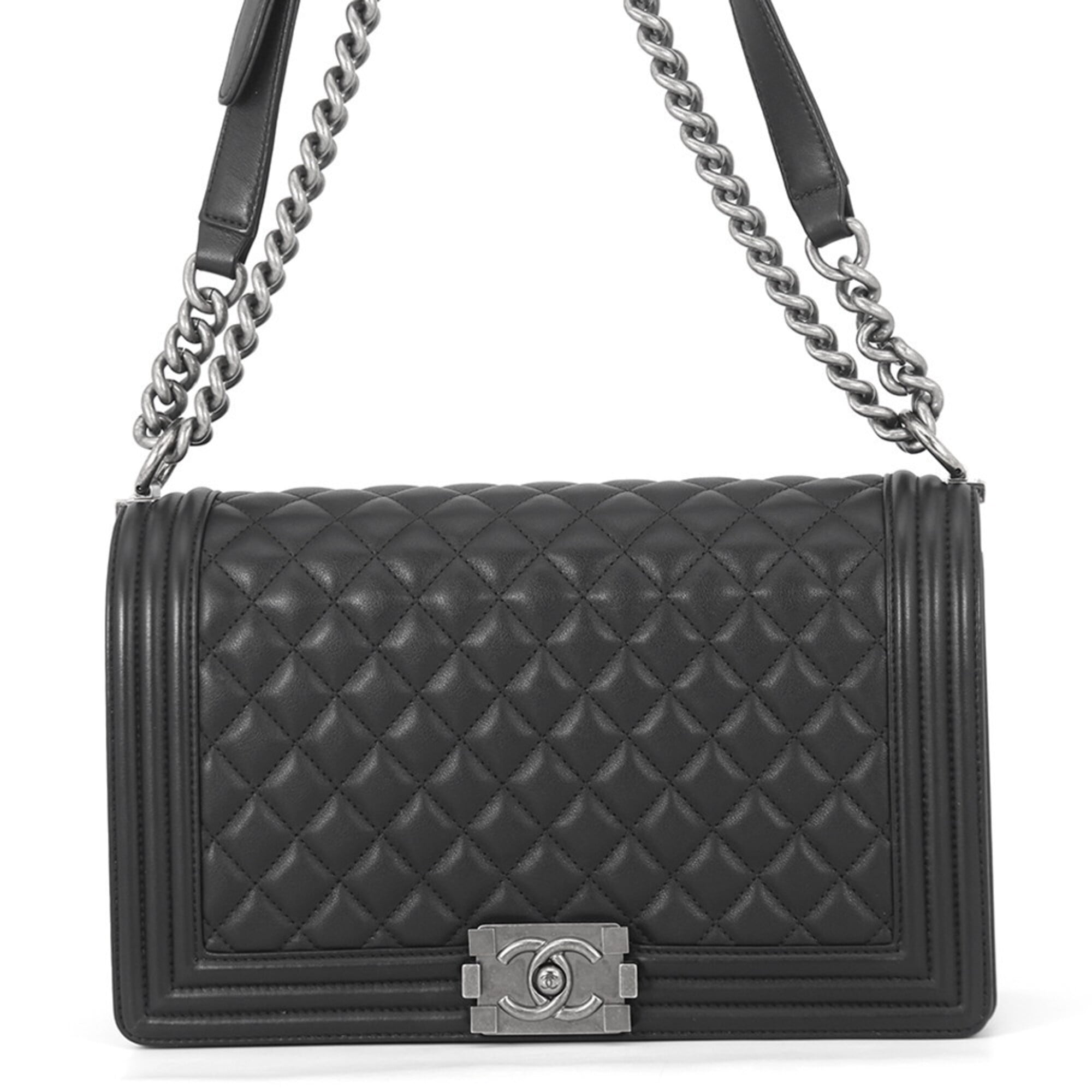 Chanel Matelasse Black Leather Handbag Shoulder Bag (Pre-Owned)