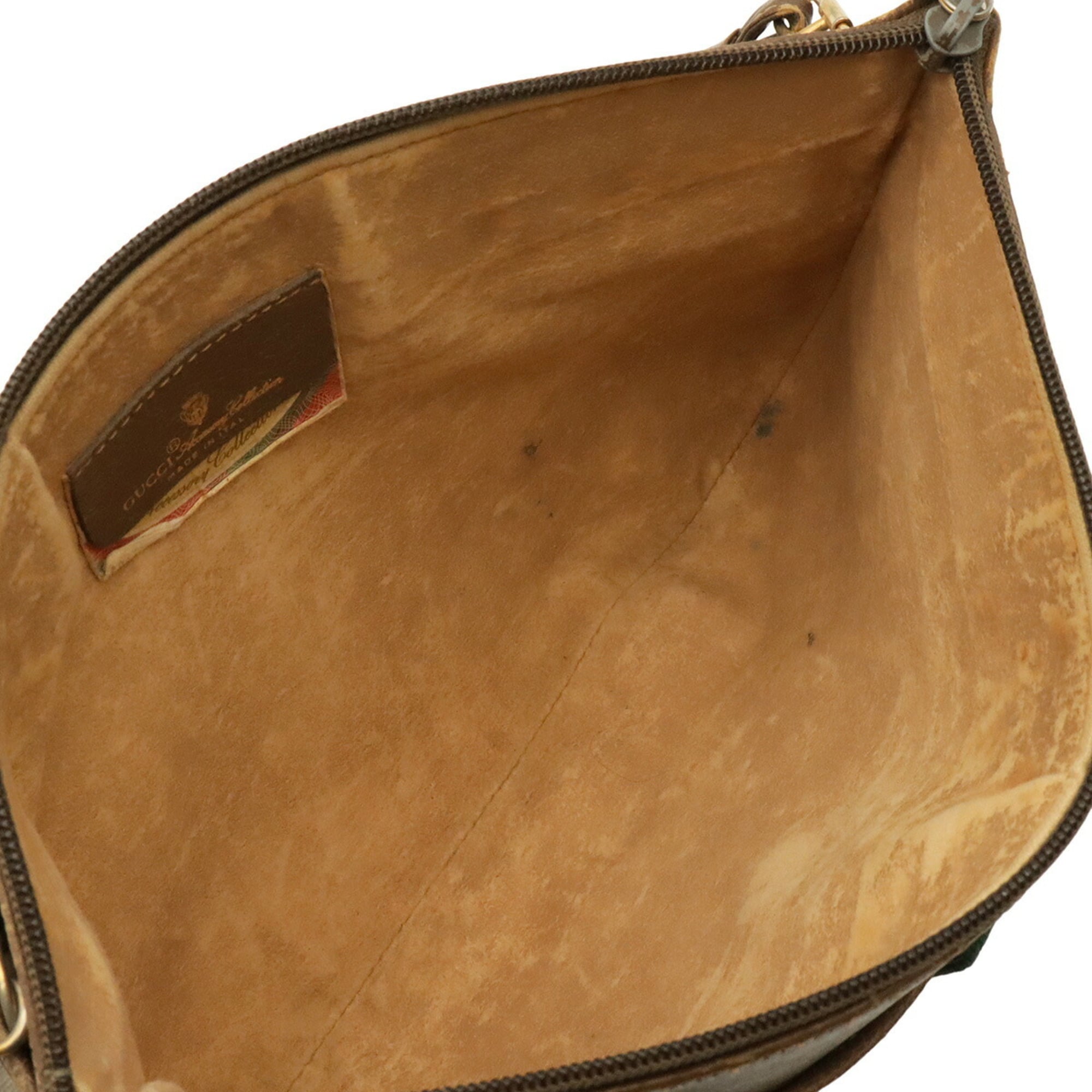Gucci Beige Brown Coated Canvas Leather Clutch Bag Pochette Shoulder Bag (Pre-Owned)