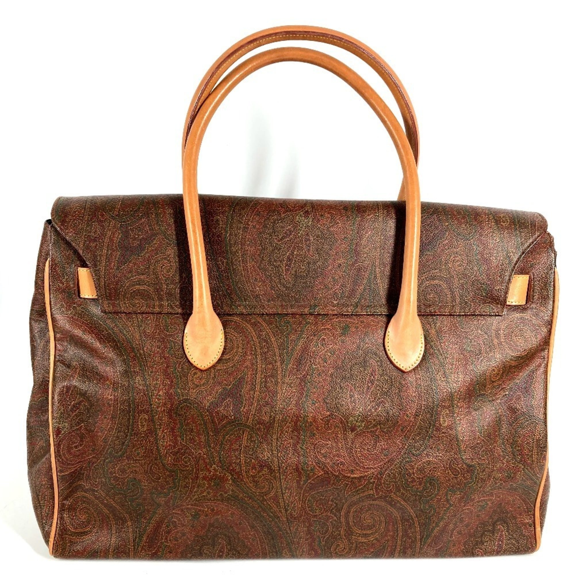 Etro Brown Leather Boston Bag Handbag Tote Bag (Pre-Owned)