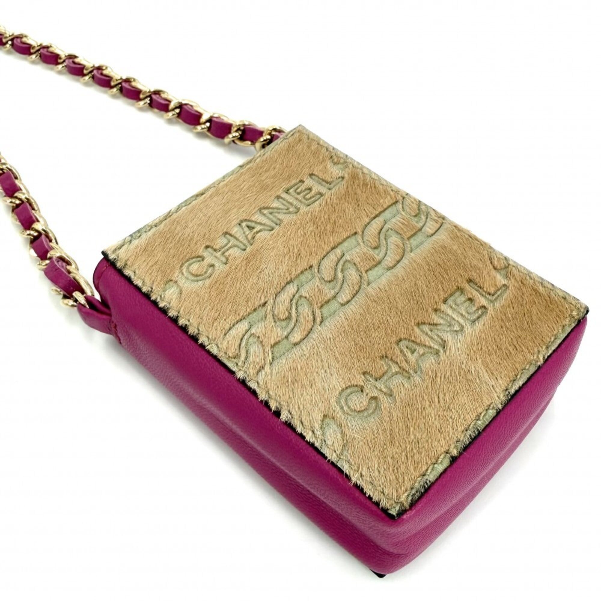 Chanel Beige Beige Gold Pink Beige Leather Pouch (Pre-Owned)