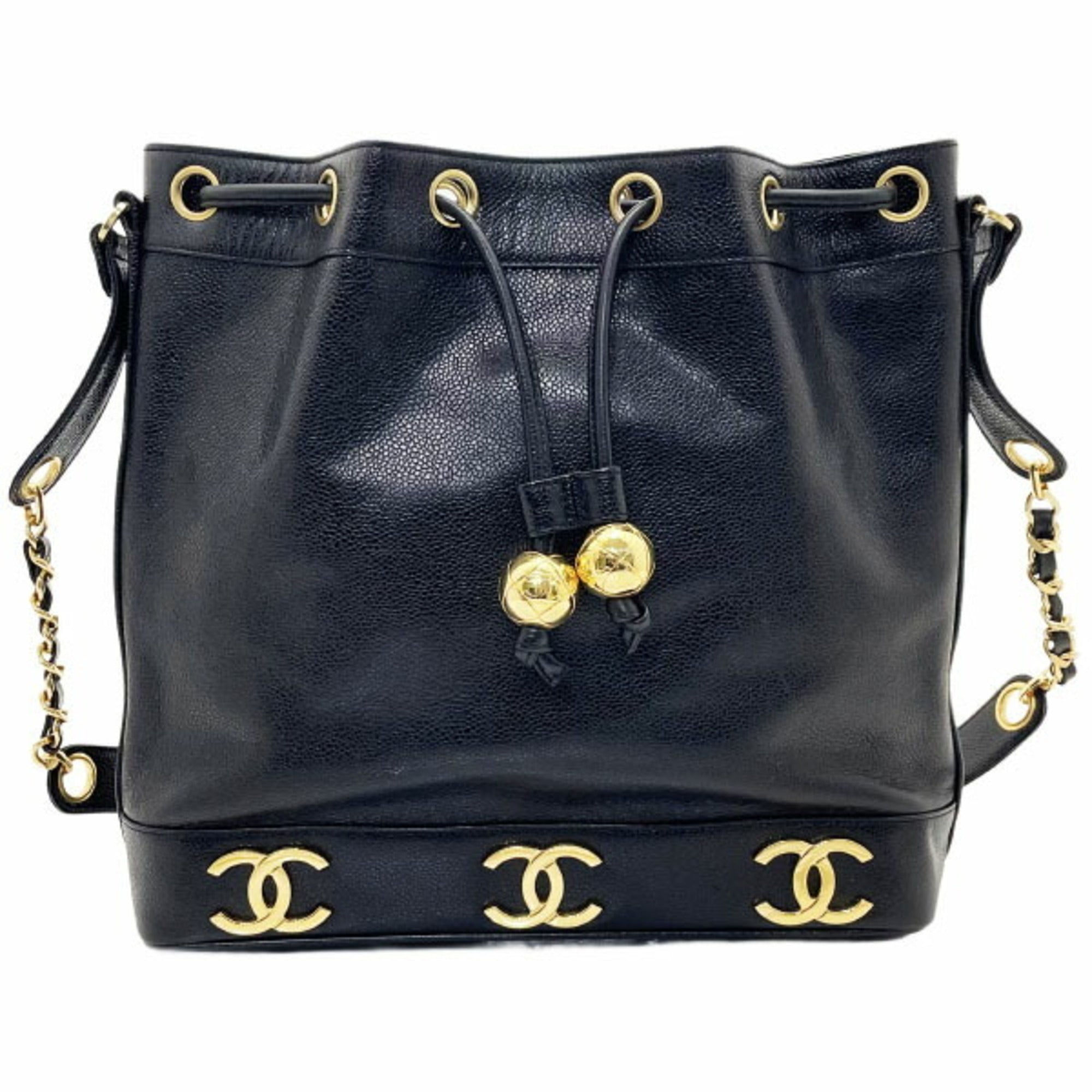 Chanel Black Grained Calfskin Pouch Shoulder Bag (Pre-Owned)