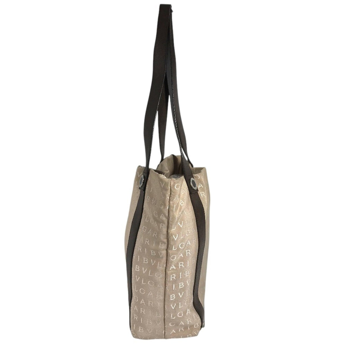 Bvlgari Logomania Beige Canvas Leather Shoulder Bag Tote Bag (Pre-Owned)